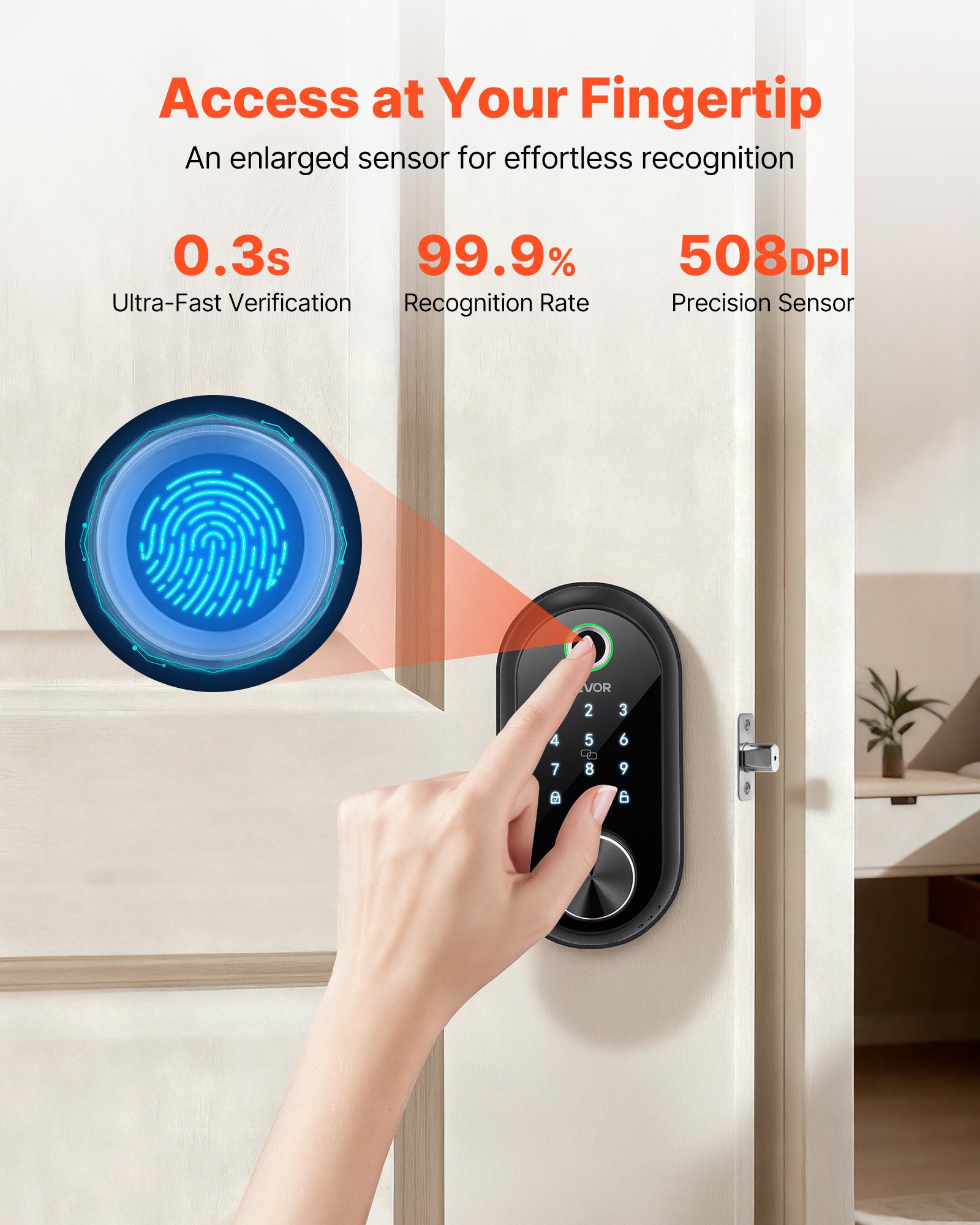 Fingerprint Door Lock, Electronic Biometric Deadbolt With Touchscreen, Auto Locking, One-Time Code, Anti-Peeking Password, Keyless Entry Door Lock With IC Cards, For Home, Apartment, Matte Black