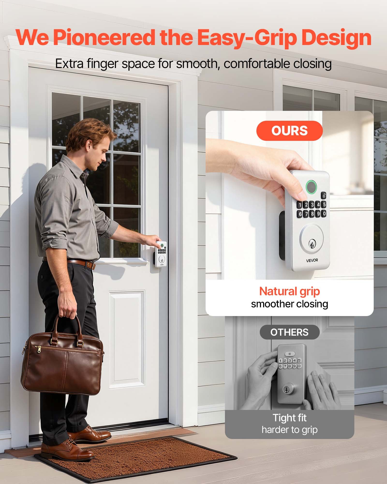 Keyless Entry Door Lock, Electronic Deadbolt With Customizable User Codes, Pioneering Easy-Grip Design, Keyed Entry, Auto Lock, Anti-Peeking Password, Backlit Keypad, For Home, Apartment, Silver