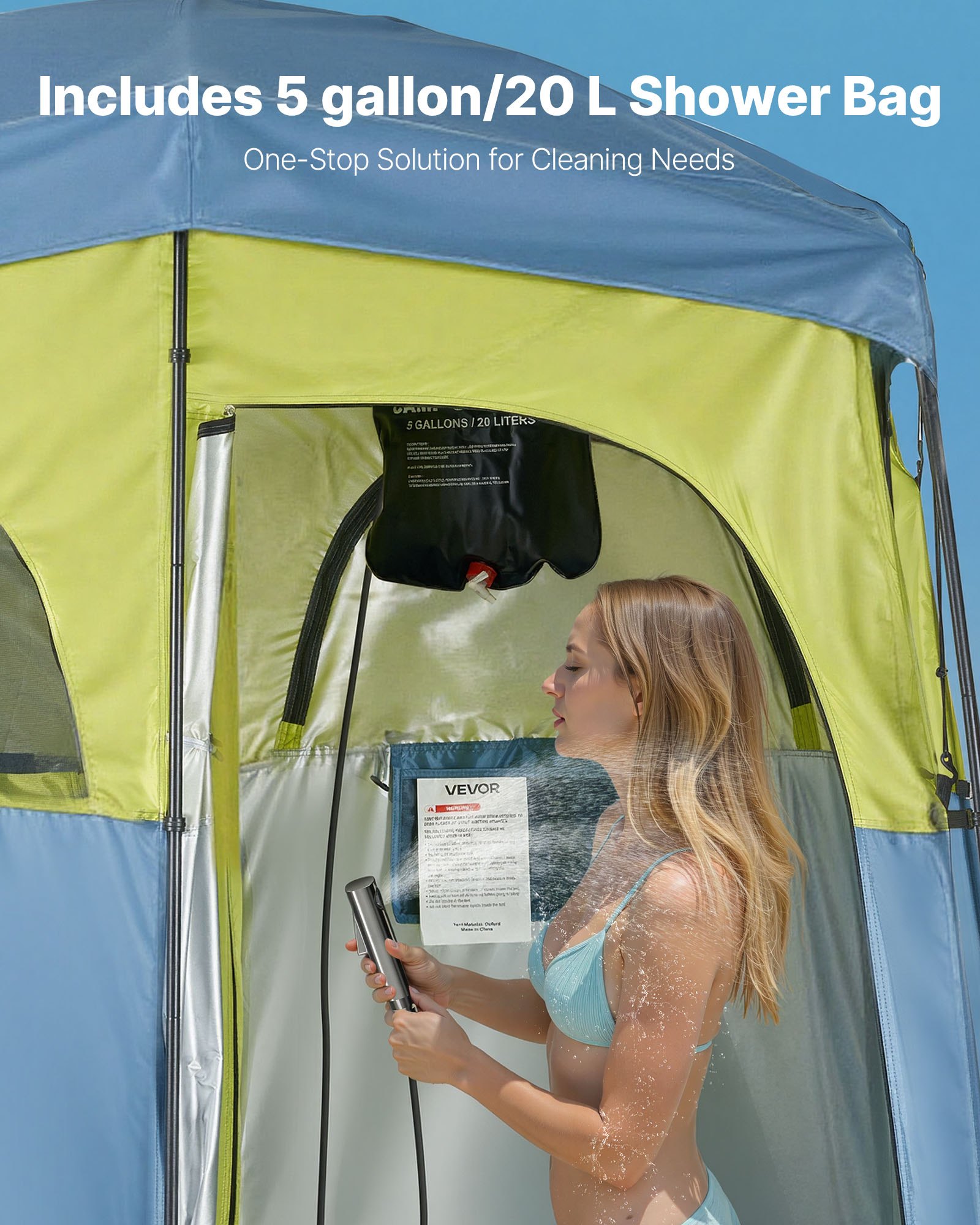 Camping Shower Tent, 2-Room Portable Privacy Tent Changing Room With Shower Bag, Ground Stakes, Ropes, Carry Bag, And Support Poles, 150D Oxford Fabric With Silver Coating, For Camping, Fishing