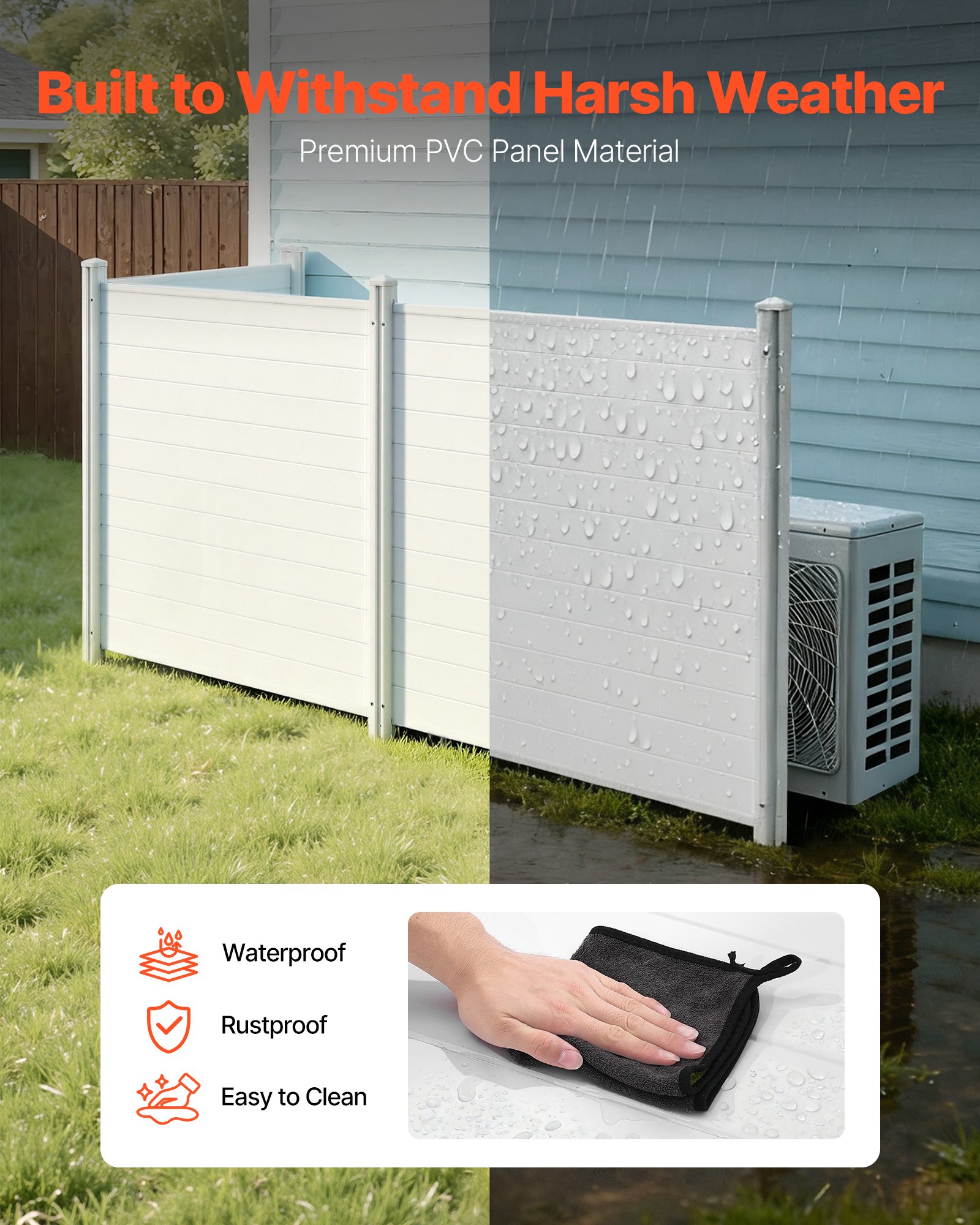 3 Panels Outdoor Privacy Screen, 50 X 50 In Air Conditioner Fence With 27.6 In Ground Stakes, Pool Equipment Enclosure, Horizontal Vinyl Privacy Fence, Ideal For Trash Can And A/C Units, White