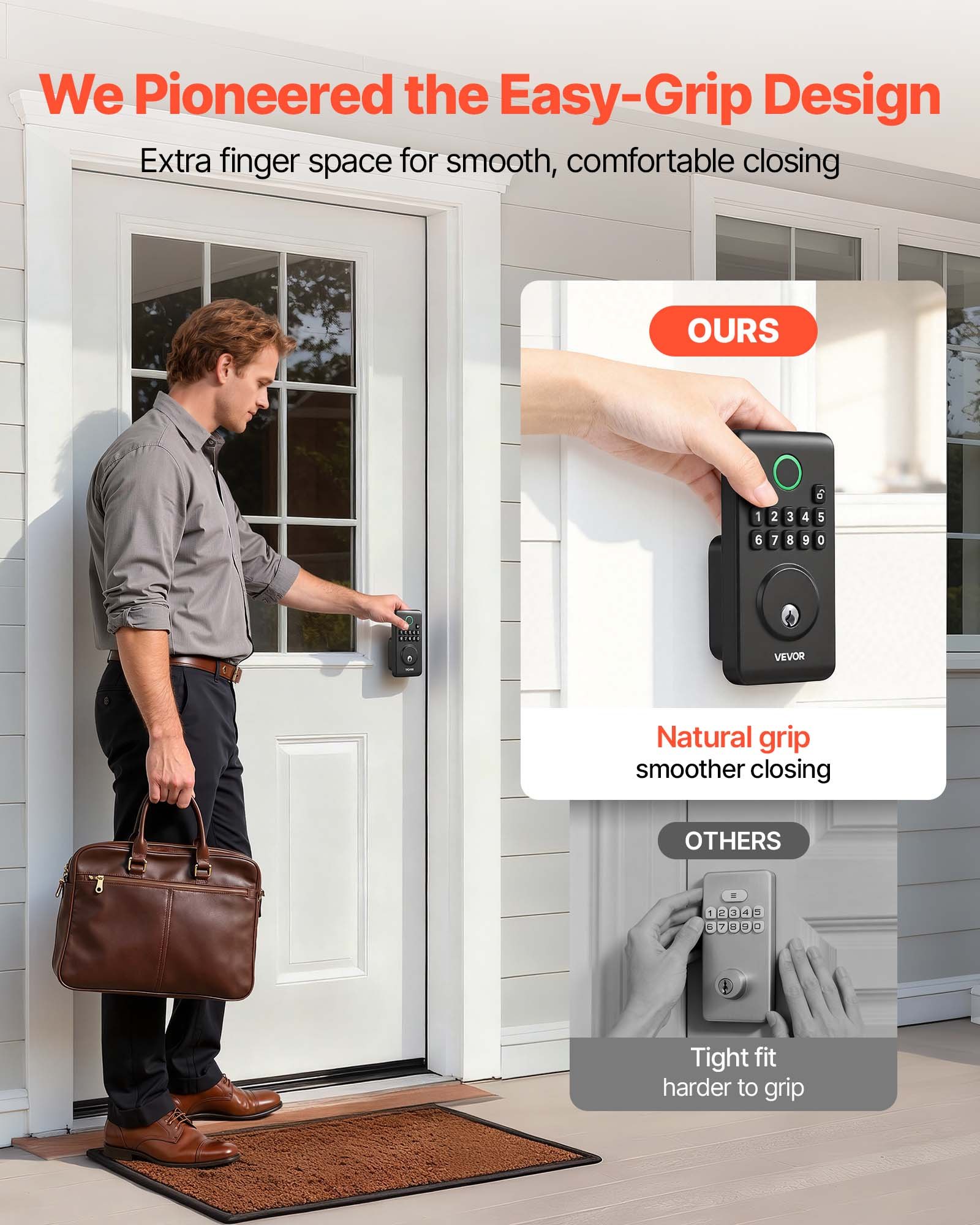 Keyless Entry Door Lock, Electronic Deadbolt With Customizable User Codes, Pioneering Easy-Grip Design, Keyed Entry, Auto Lock, Anti-Peeking Password, Backlit Keypad, For Home, Matte Black