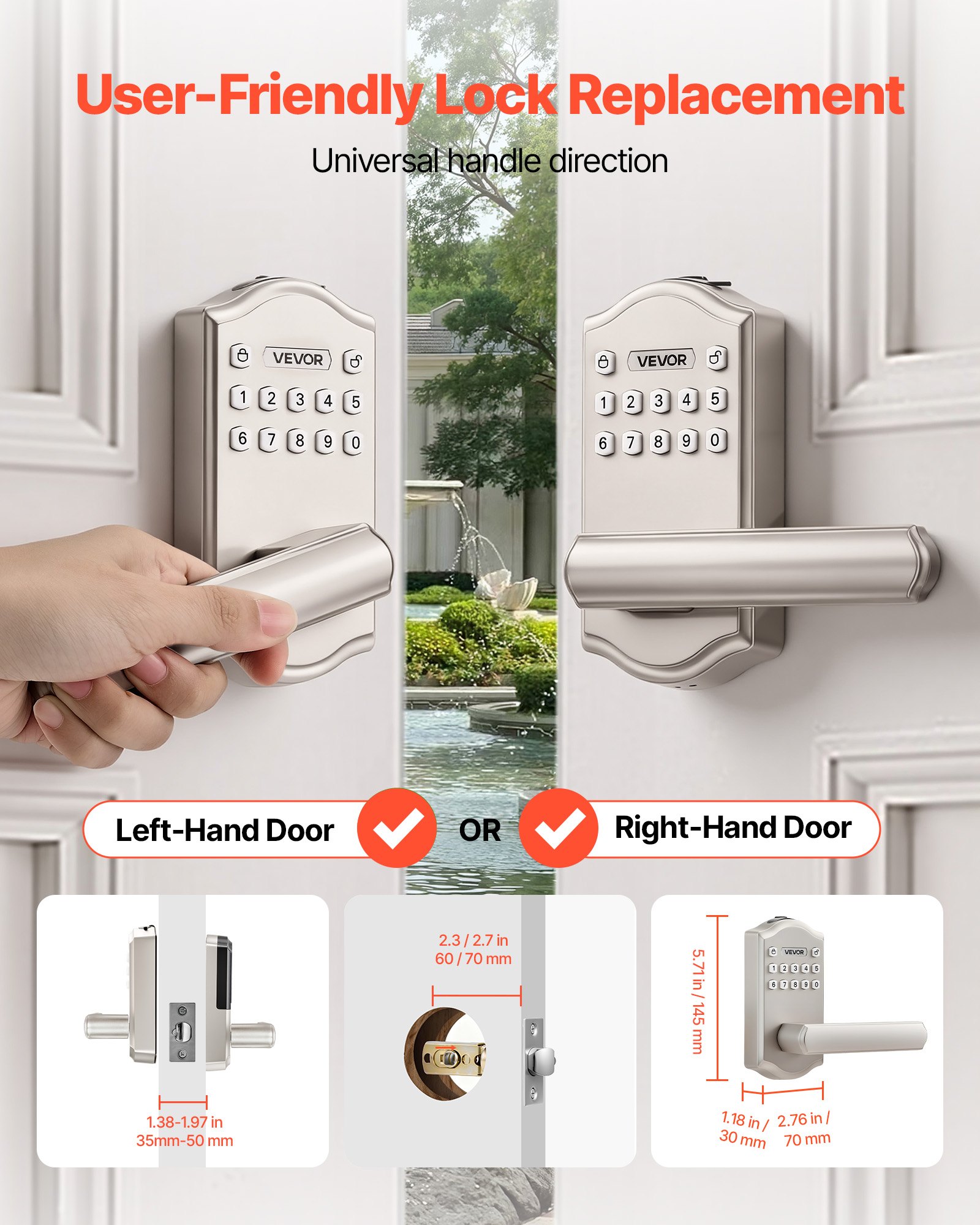 Keyless Entry Door Lock With Handle, Electronic Lever Door Handle With Keypad, Customizable User Codes, Keyed Entry, Auto Lock, Anti-Peeking Password, Backlit Keypad, For Home, Satin Nickel