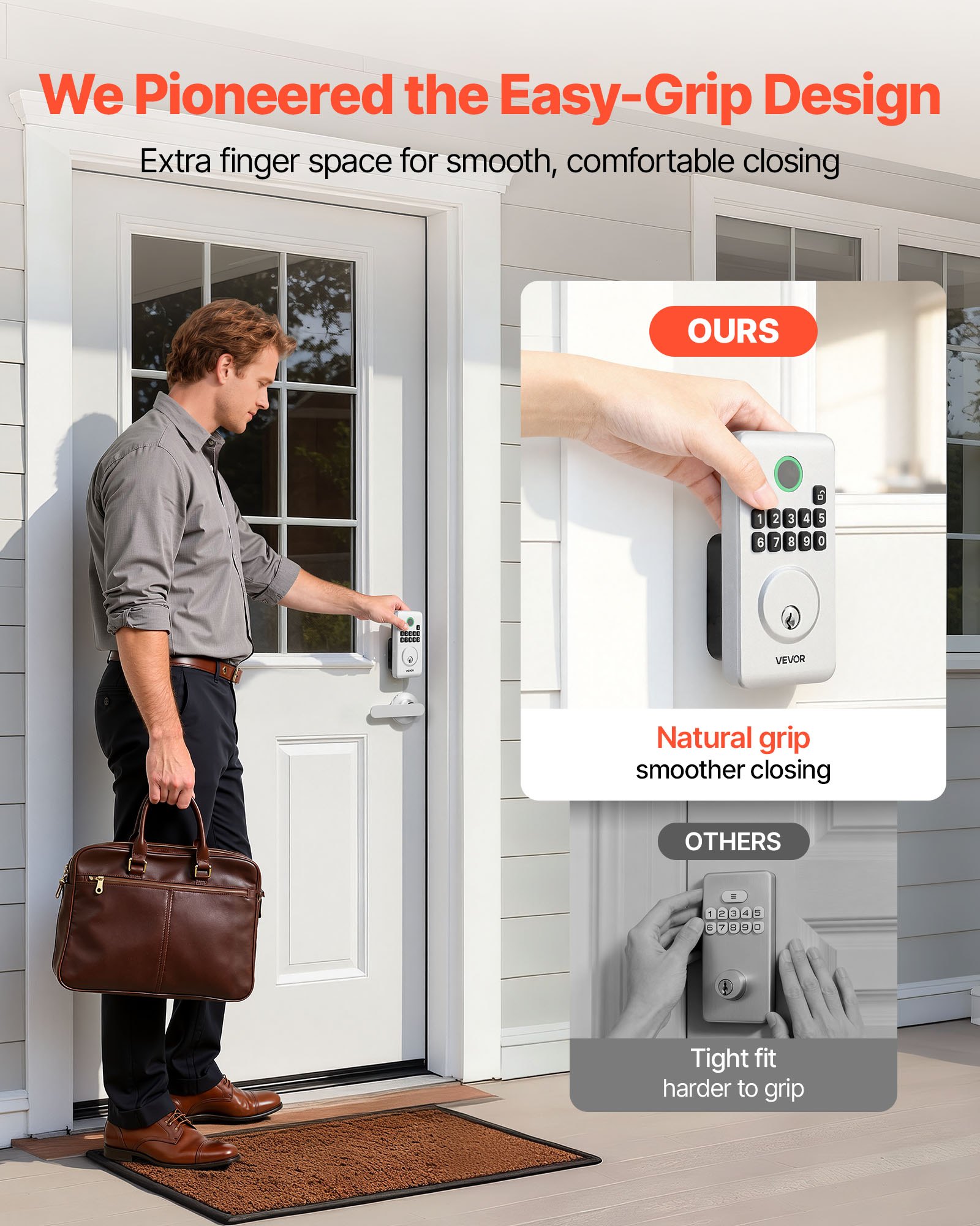 Keyless Entry Door Lock With Handle Set, Electronic Keypad Deadbolt With Lever Handles, Pioneering Easy-Grip Design, Customizable User Codes, Keyed Entry, Auto Lock, Anti-Peeking, Silver