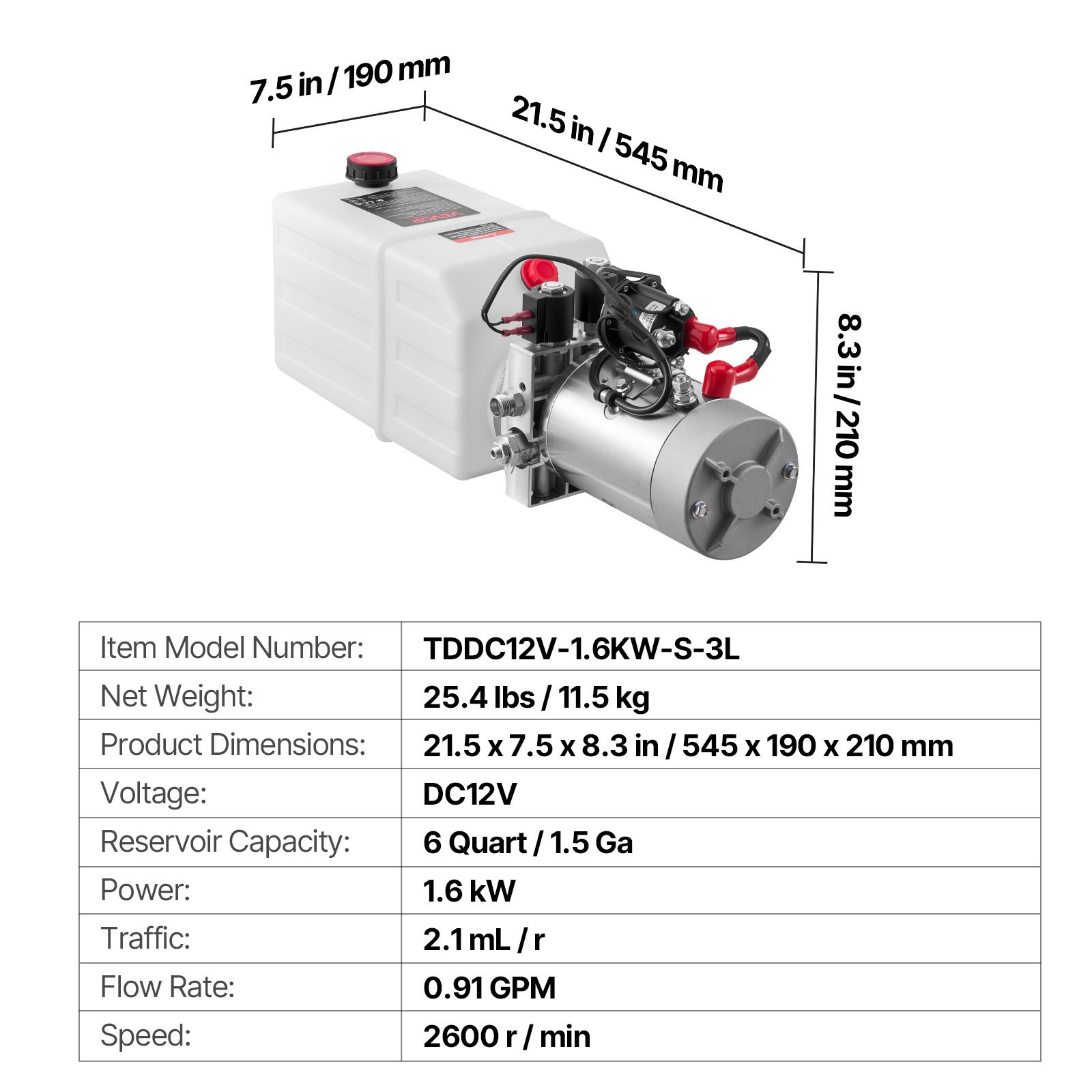 6 Quart Hydraulic Power Unit, Double Acting Dump Trailer Pump, 3200 PSI Max Relief Pressure & 0.91 GPM Flow Rate, DC 12V Hydraulic Pump With Metal Reservoir For Dump Trailer Car Lifting, White