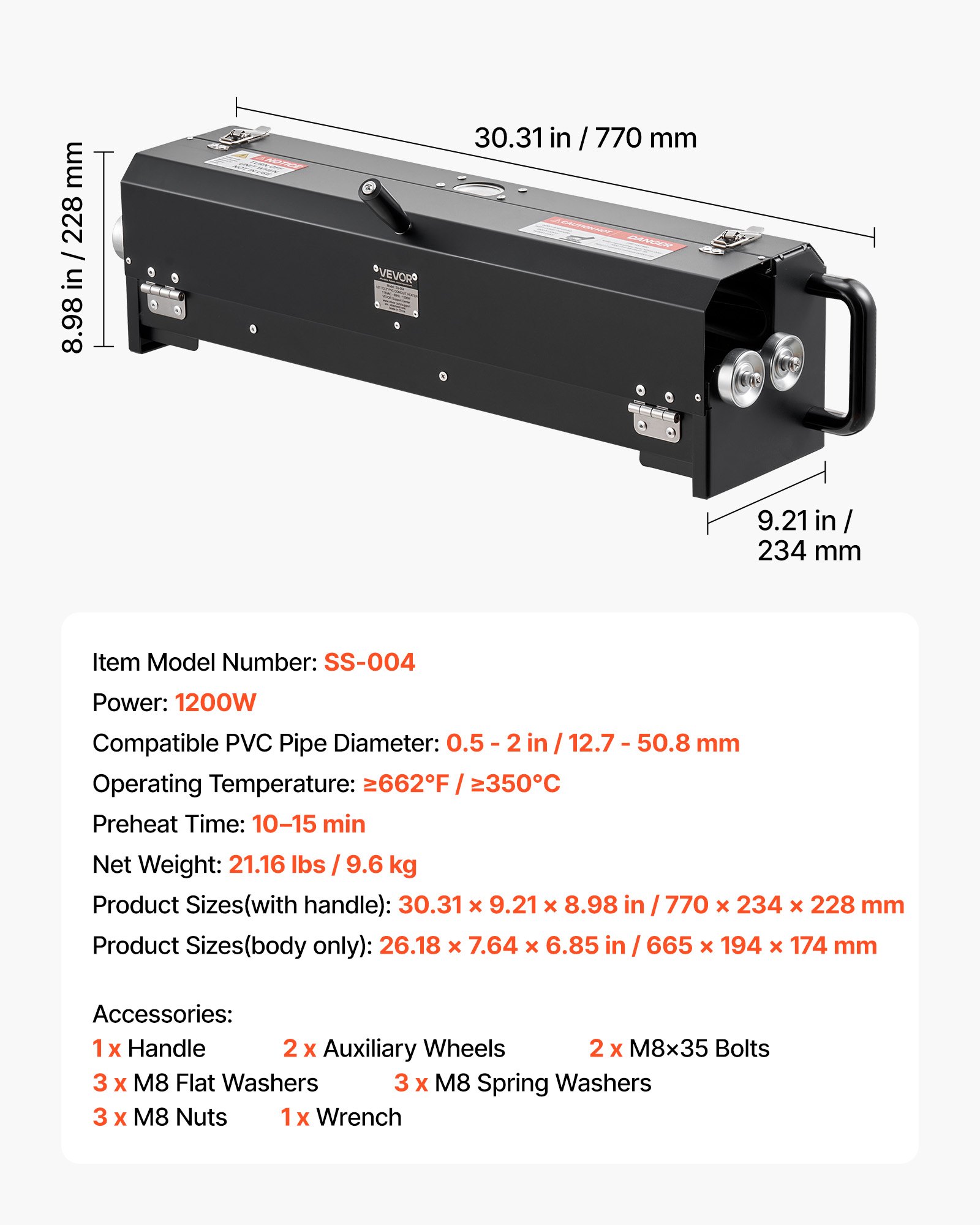 Electric PVC Conduit Heater, 1/2" To 2", 1200W Rapid And Even Heating, PVC Bender Heater Pipe Bending Tool With Carrying Handle, Easy To Use, For Construction Crews, DIY Enthusiasts, Workshop