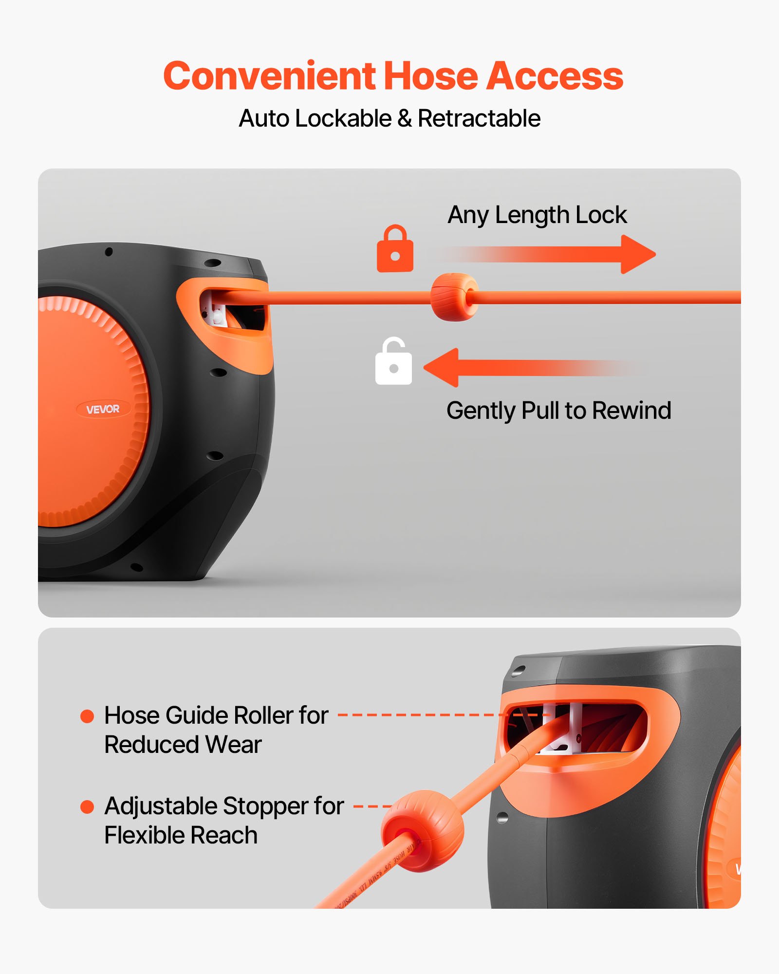 Retractable Air Hose Reel, 3/8 Inch X 80 FT Hybrid Air Hose Max 300PSI, Enclosed Air-Compressor Hoses Reel Auto Rewind With 6.6 Ft Lead In, 180° Swivel Ceiling/Wall Mount For Workshops