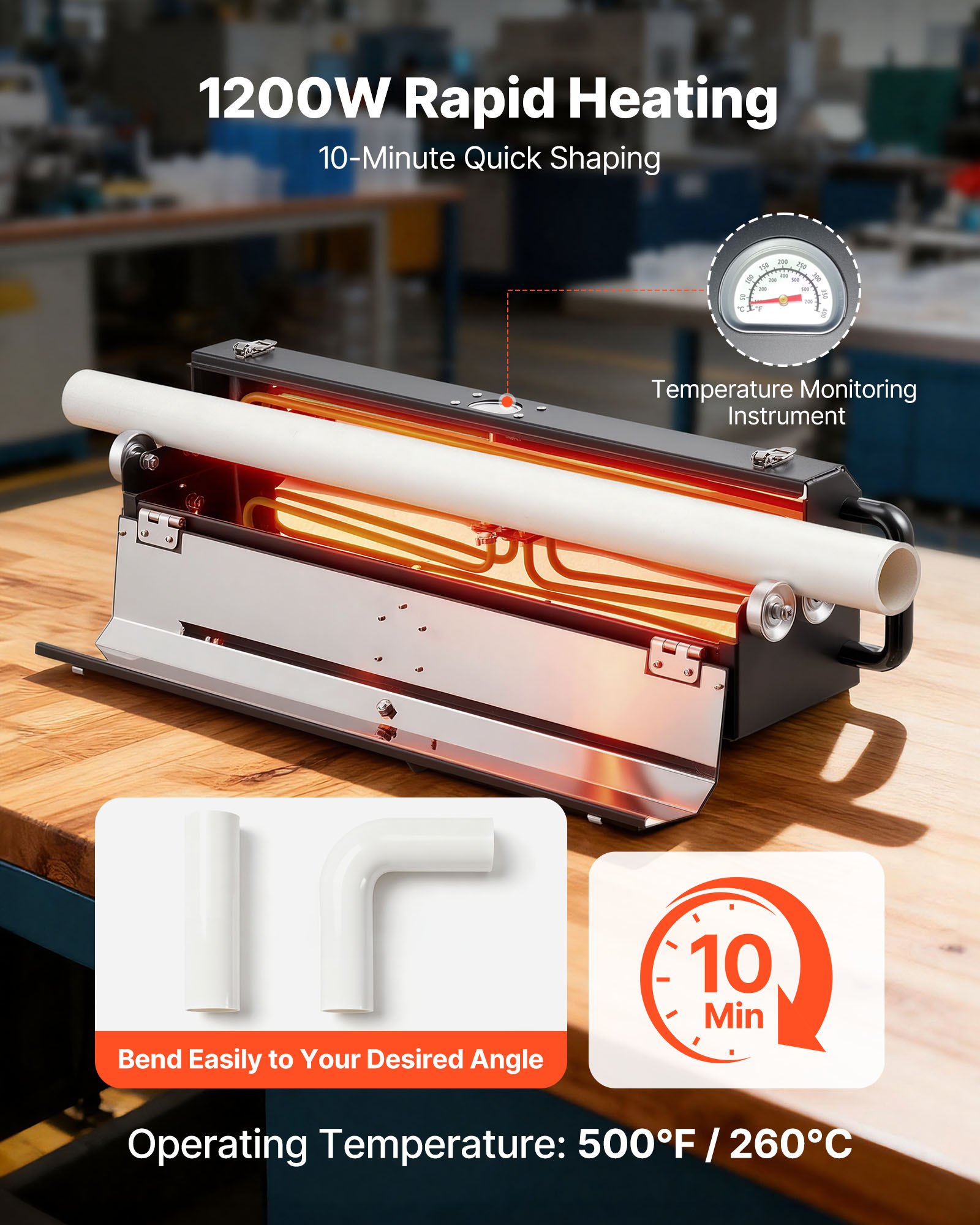 Electric PVC Conduit Heater, 1/2" To 2", 1200W Rapid And Even Heating, PVC Bender Heater Pipe Bending Tool With Carrying Handle, Easy To Use, For Construction Crews, DIY Enthusiasts, Workshop