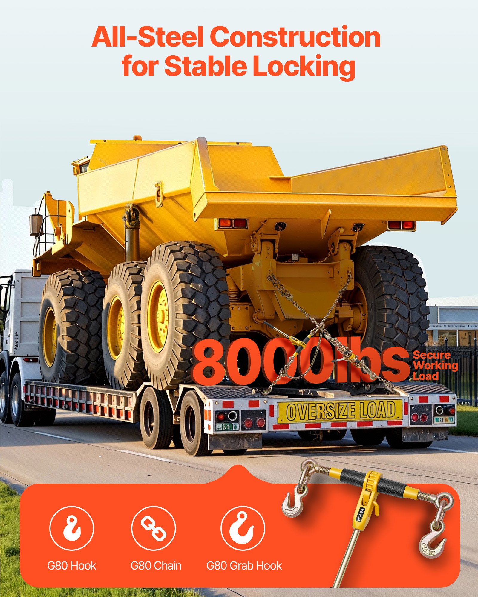 Ratchet Chain Binder, 5/16 In X 12.8 Ft G80 Chains, Working Load Of Ratchet Load Binder, Chains And Binders Set, Tie… - 3