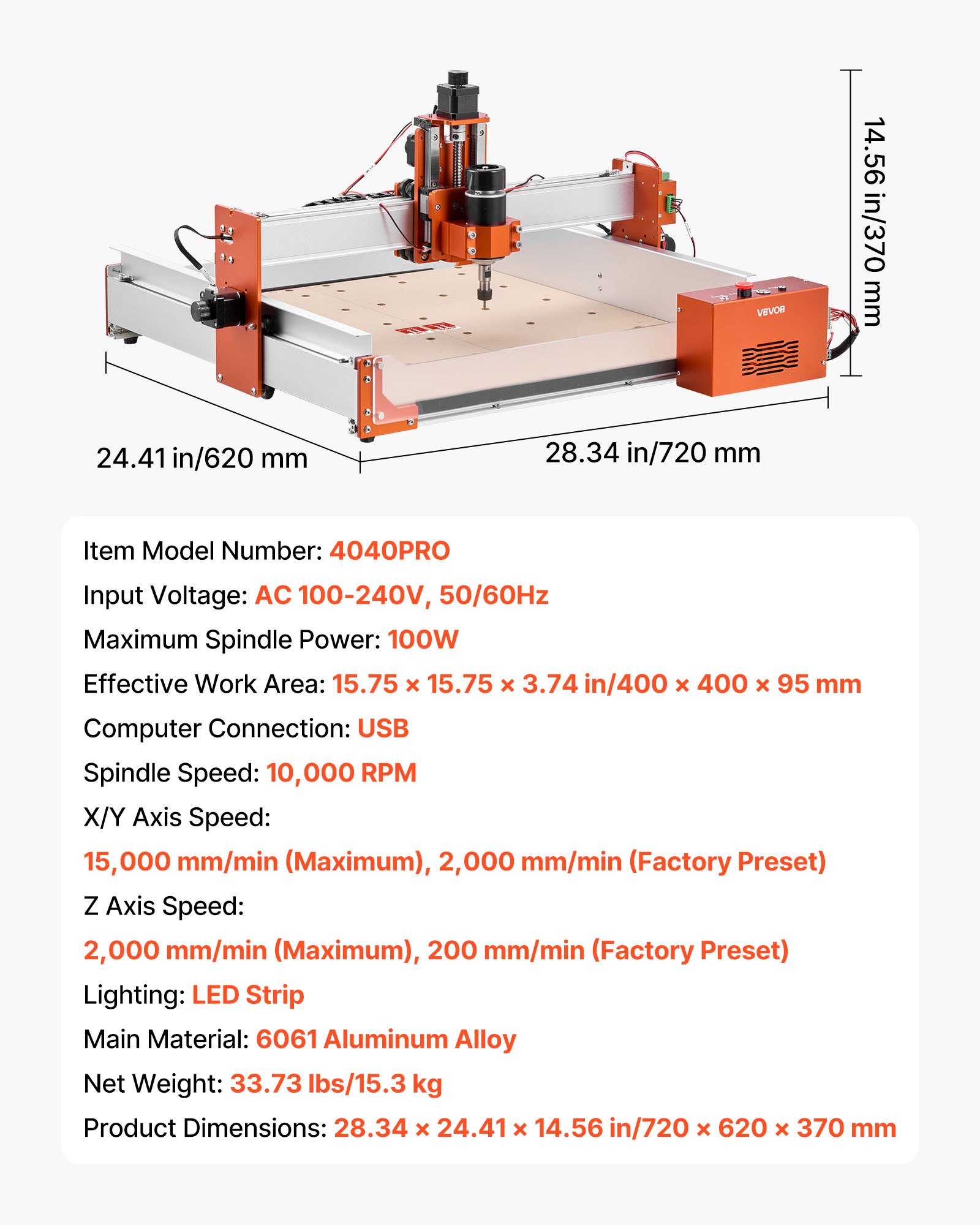 CNC Router Machine, 100W Spindle, 3-Axis Wood Engraving Milling Machine, With 15.75 X 15.75 X 3.74 In Working Area, Linear Rail, Aluminum Alloy Structure, For Wood Acrylic Carving Cutting