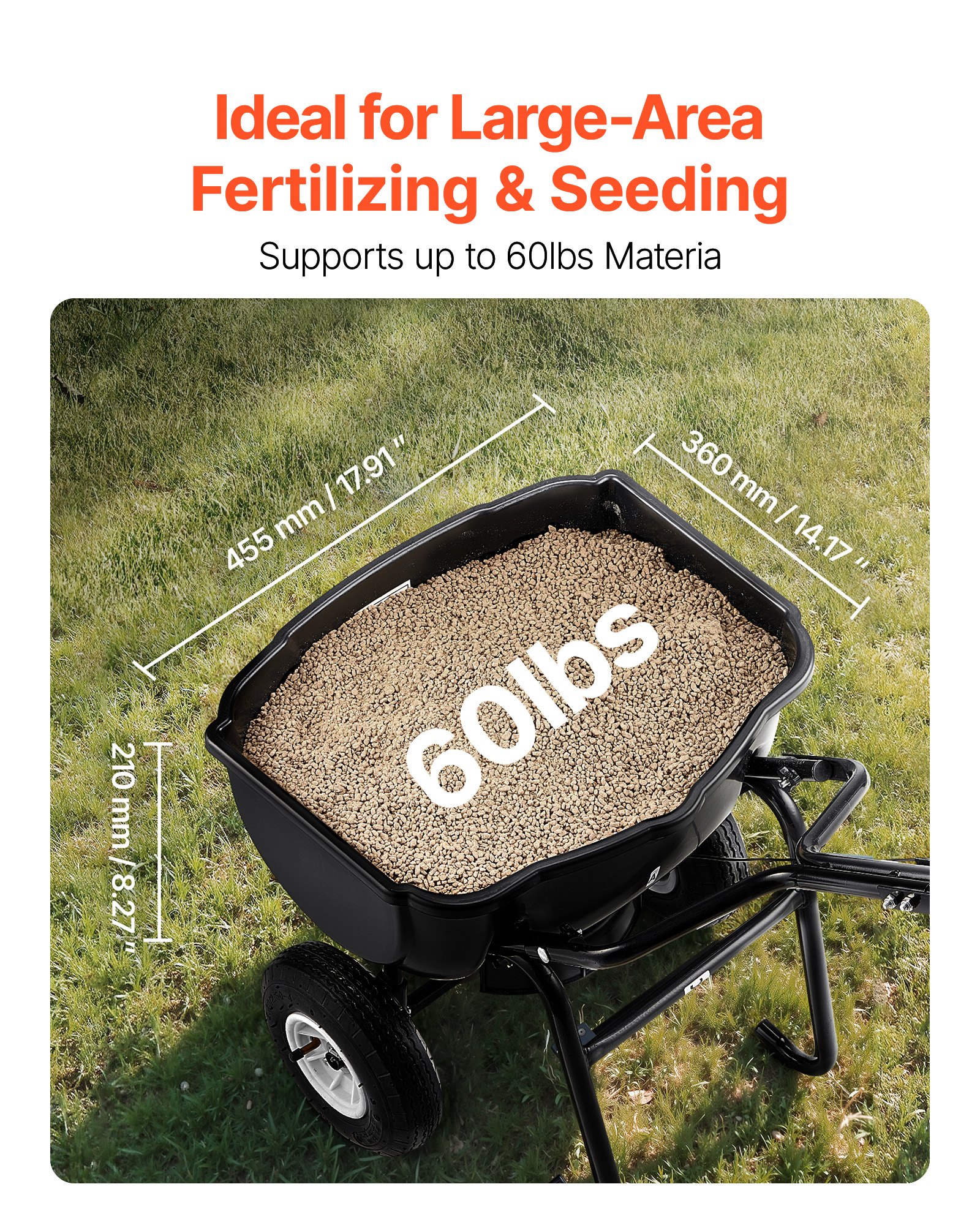 Walk Behind Spreader, 60LBS Capacity, Push Spreader With Hopper Grate, 0-9.8 Ft Spreading Width, 8 In All… image 3