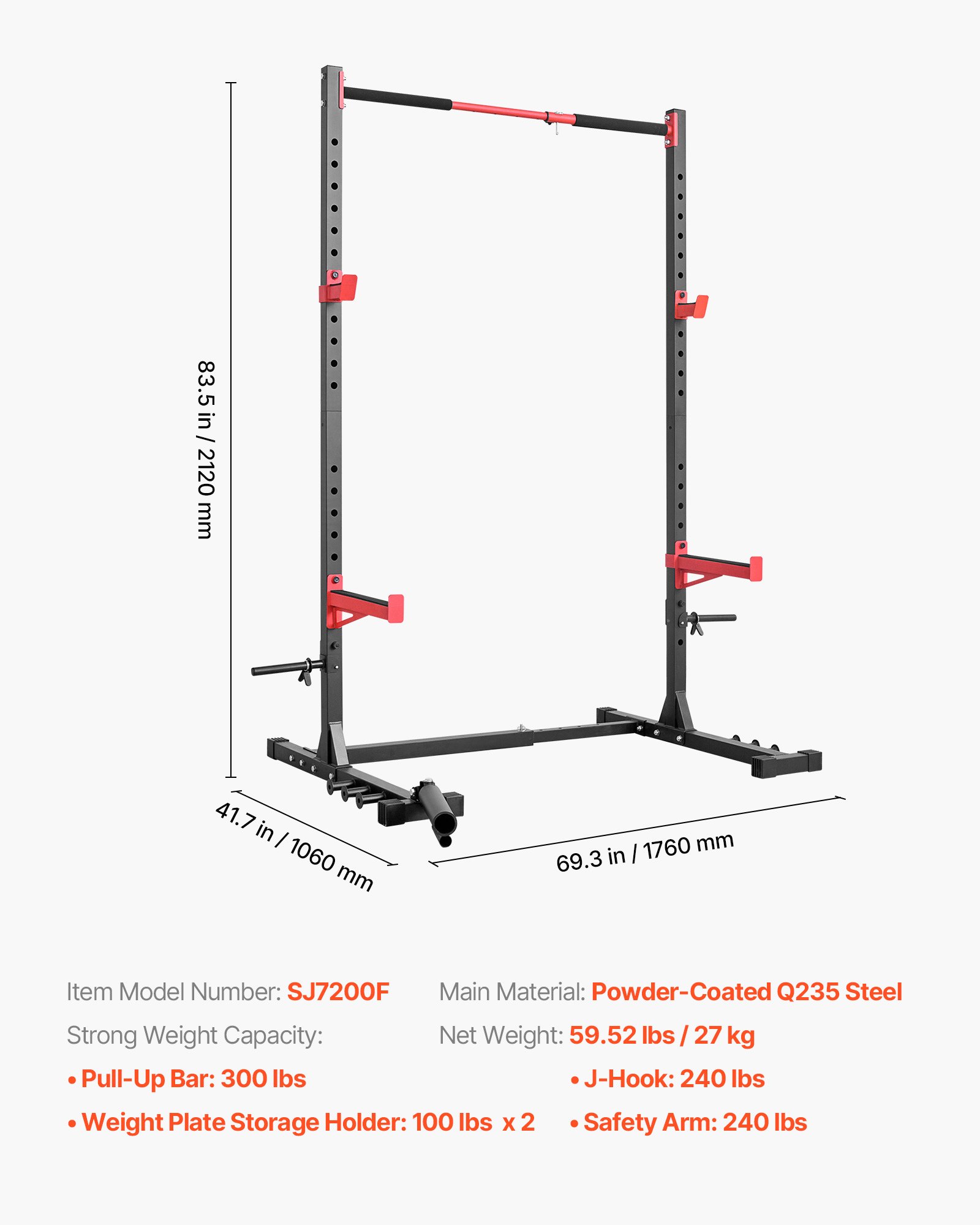 Power Cage Rack, Multifunctional Squat Rack For Home Gym, Width-Adjustable Workout Strength Training Equipment With 6 Band Pegs, Landmine Attachment & Safety Bars For Bench Press Squats Pull-Up