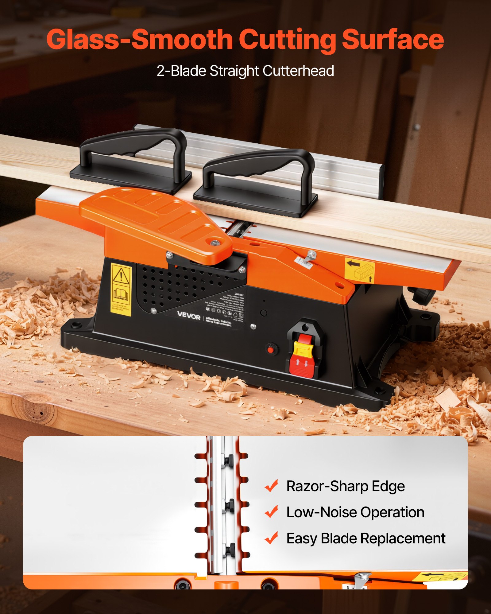Benchtop Jointer, 6 In, 2 HP 12000 RPM Bench Top Wood Jointer, With Straight Cutterhead, 2 HSS Blades, 6 X 23 In Cast Aluminum Table, Up To 1/8 In Depth, Adjustable Fence, For Woodworking DIY