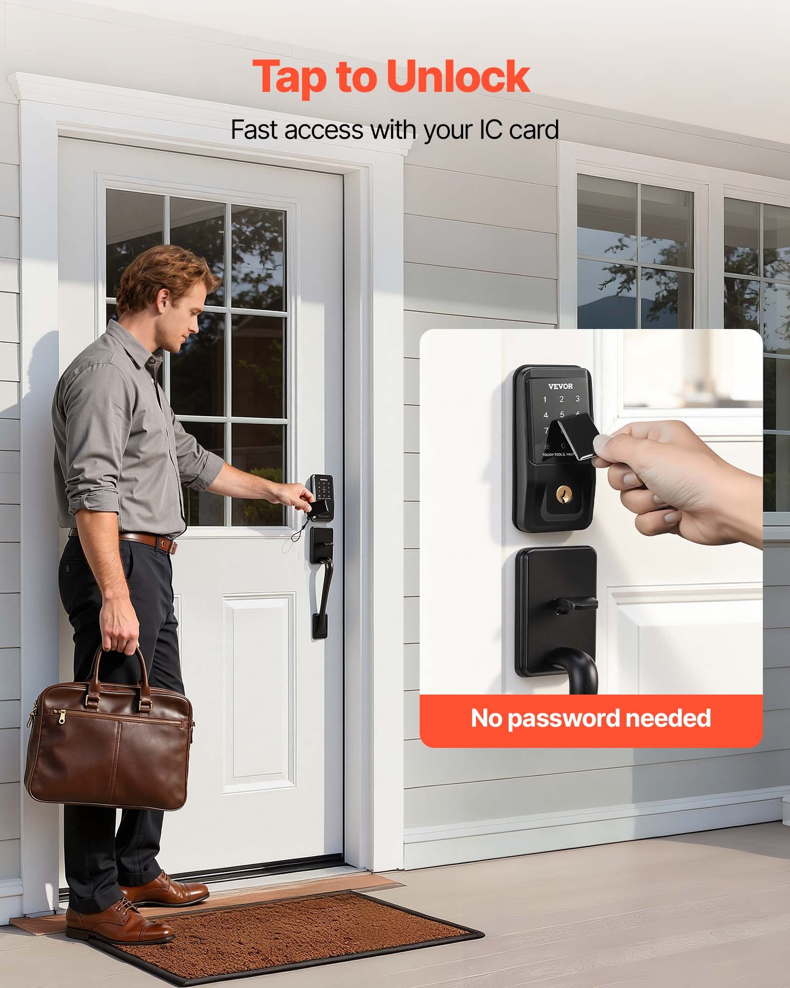 Keyless Entry Door Lock With Handle Set, Touchpad Electronic Deadbolt With IC Card, Customizable User Codes, Keyed Entry, Auto Lock, Anti-Peeking Password, Backlit, For Home, Matte Black