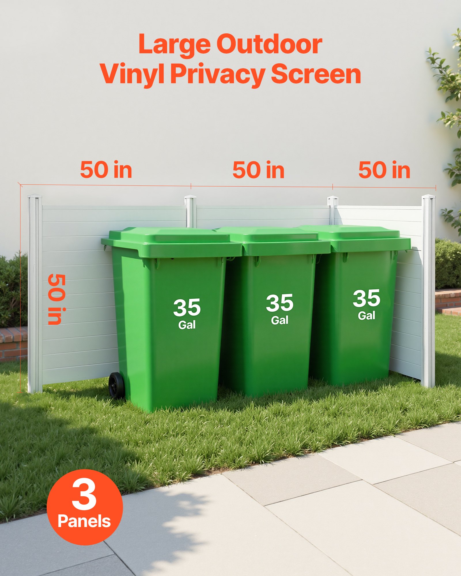 3 Panels Outdoor Privacy Screen, 50 X 50 In Air Conditioner Fence With 27.6 In Ground Stakes, Pool Equipment Enclosure, Horizontal Vinyl Privacy Fence, Ideal For Trash Can And A/C Units, White