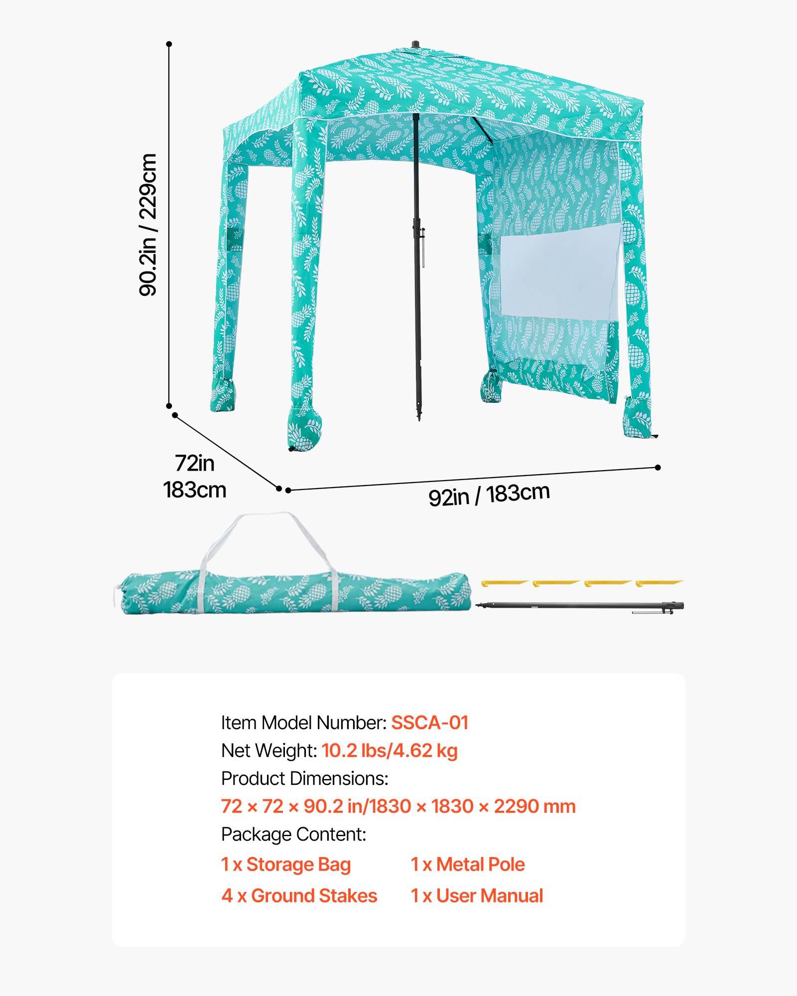 Beach Cabana, 6 X 6 Ft Beach Canopy With Side Wall, UPF 50+ Protection Easy Setup Cabana Tent With Sand Pockets, Large Portable Shade Sun Shelter, Outdoor Umbrella For Whole Family & Friends