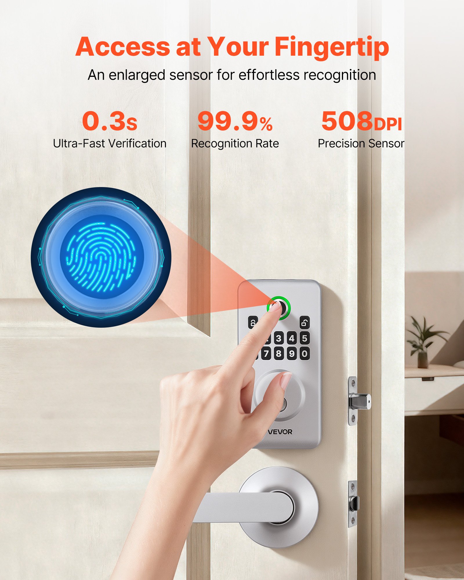 Fingerprint Door Lock Set, Electronic Biometric Deadbolt Keyless Entry Door Lock With Handle, Pioneering Easy-Grip… - 4