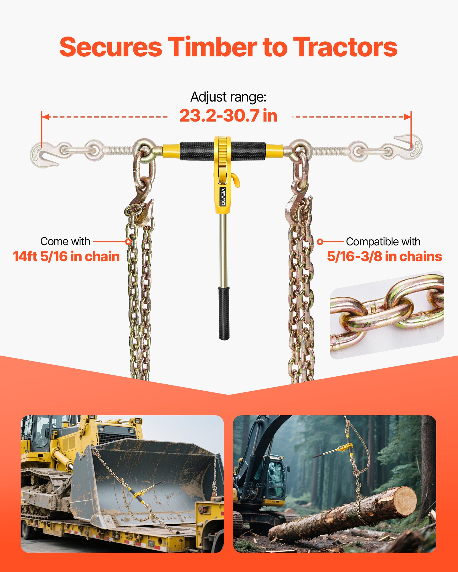 Ratchet Chain Binder, 5/16 In X 12.8 Ft G80 Chains, Working Load Of Ratchet Load Binder, Chains And Binders Set, Tie… - 4