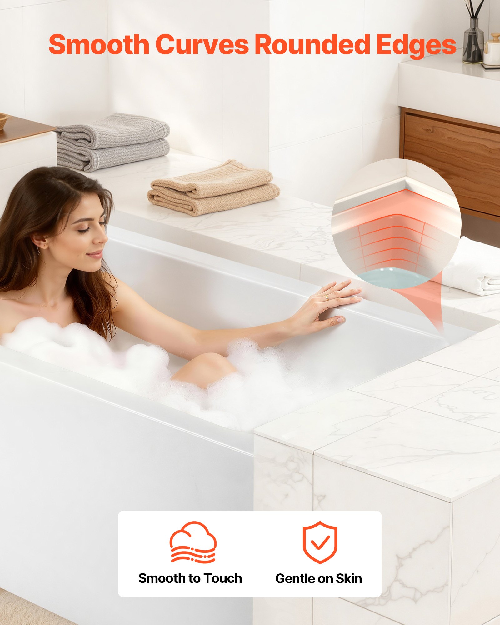 Alcove Bathtub, 48" X 30" Contemporary Alcove Acrylic Bathtub, Soaking Bath Tub With Left Hand Drain And Overflow Hole, Large Rectangular Deep Soak Tub For Bathroom With Integral Flange, White
