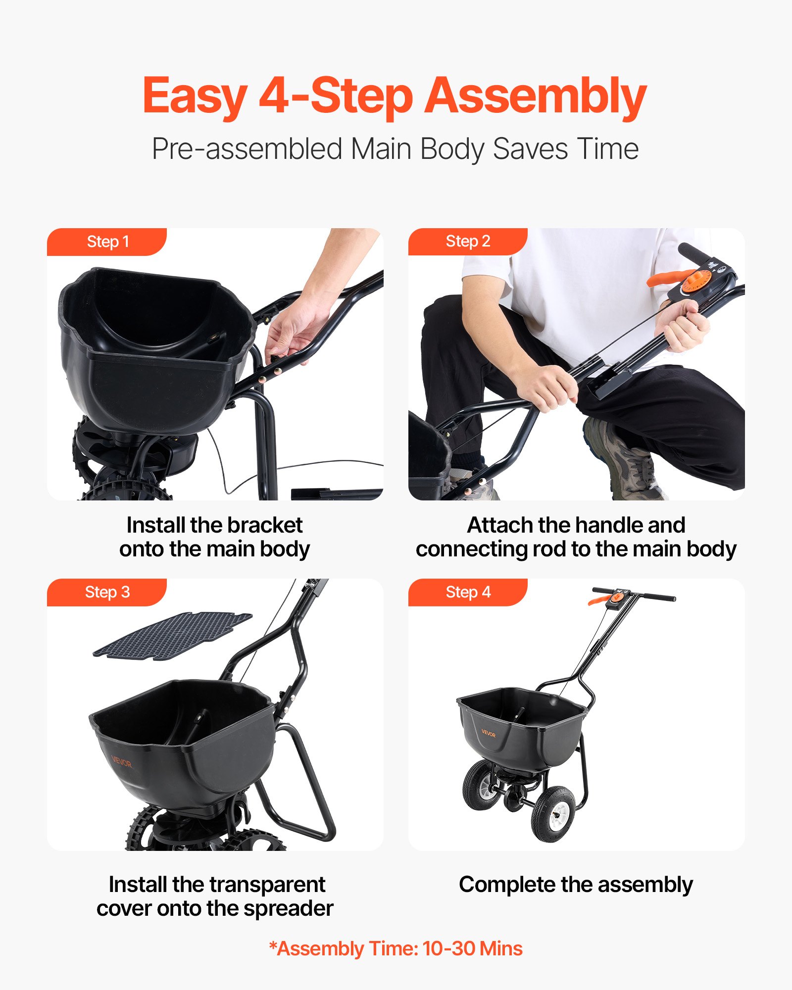 Walk Behind Spreader, 60LBS Capacity, Push Spreader With Hopper Grate, 0-9.8 Ft Spreading Width, 8 In All… image 4