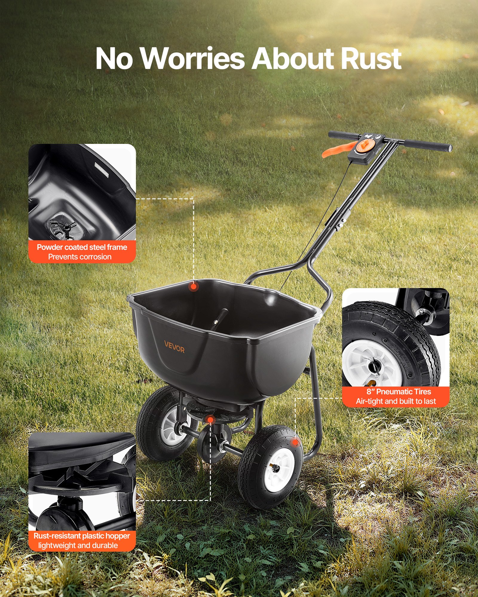 Walk Behind Spreader, 60LBS Capacity, Push Spreader With Hopper Grate, 0-9.8 Ft Spreading Width, 8 In All… image 5