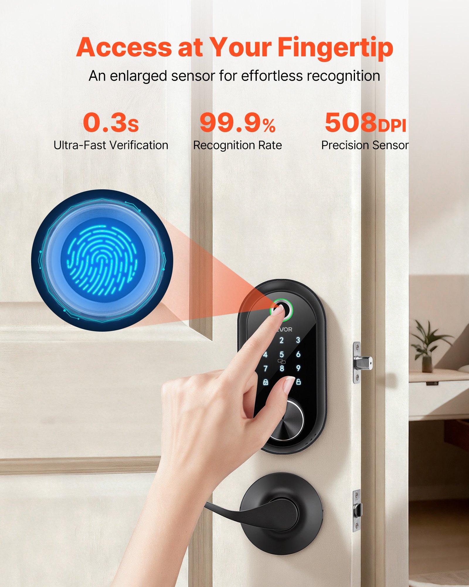 Fingerprint Door Lock Set, Electronic Biometric Deadbolt Keyless Entry Door Lock With Handle, Touchscreen, Auto Locking, One-Time Code, Anti-Peeking Password, IC Cards, For Home, Matte Black
