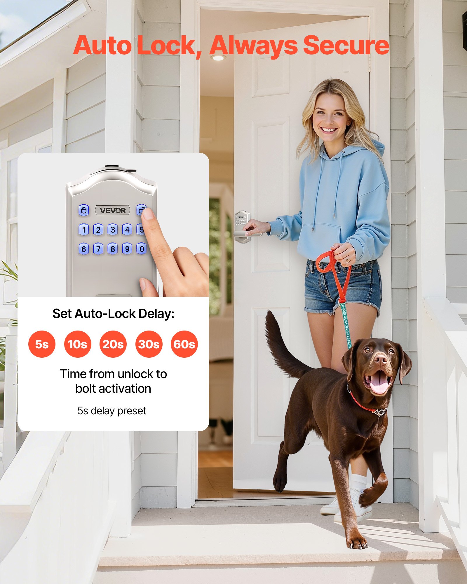 Keyless Entry Door Lock With Handle, Electronic Lever Door Handle With Keypad, Customizable User Codes, Keyed Entry, Auto Lock, Anti-Peeking Password, Backlit Keypad, For Home, Satin Nickel