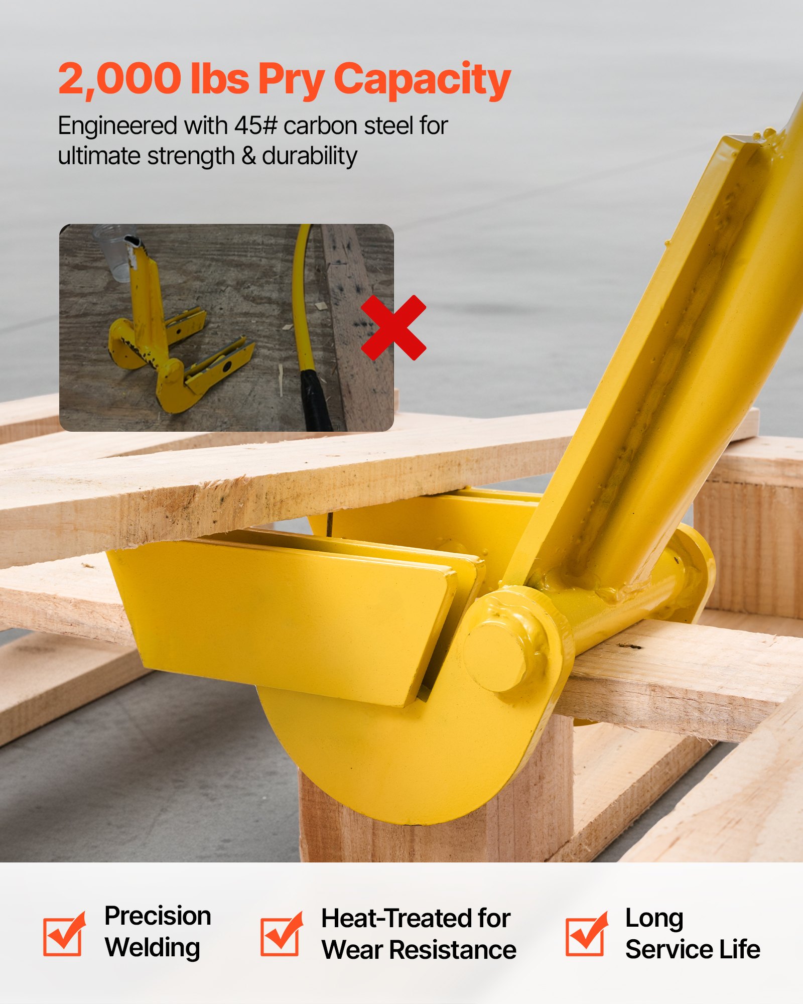 Pallet Buster Tool, 41 Inch Carbon Steel Handle Wrecking Pry Bar, 2000 Lbs Weight Capacity, Heavy Duty Deck Board Removal Tool, Breaker Bar For Flooring, Framing, Roofing, Trim, Drywall