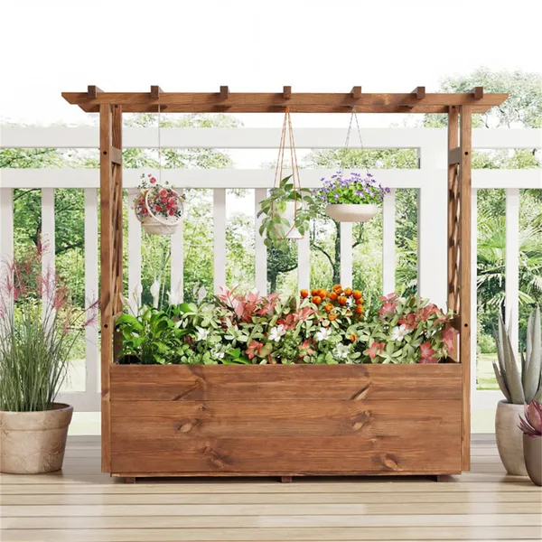 Natural Pine Wood Raised Garden Bed, 100% Solid Pine Construction & Hanging Roof Design