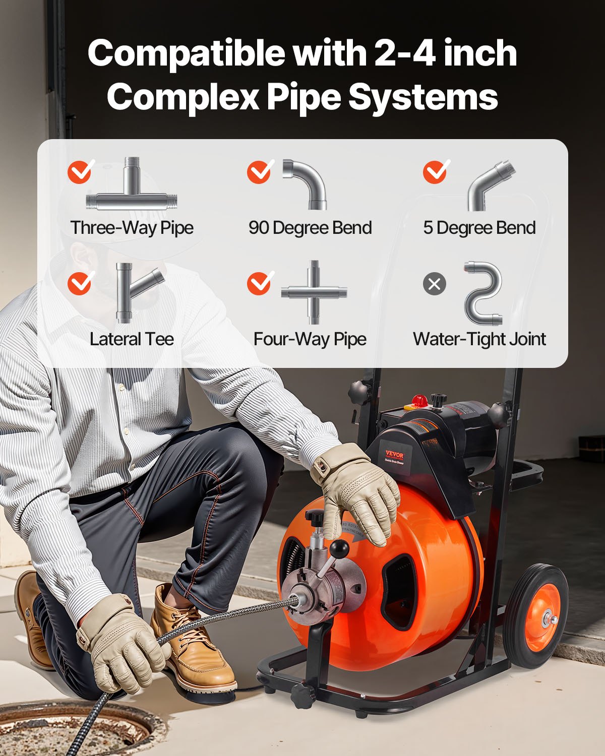 Drain Cleaner Machine 100 FT X 1/2 Inch, Auto Feed Sewer Snake Auger On Wheels, Portable Drain Cleaning Machine With 4 Cutters & Air-activated Foot Switch For 2" To 6" Pipes