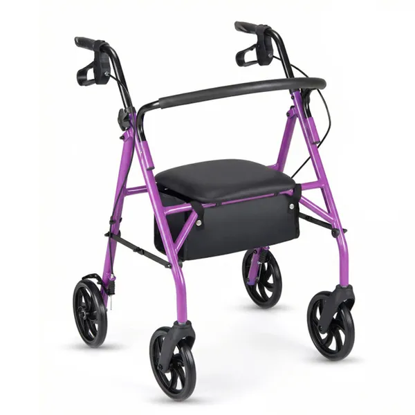 2-in-1 Rollator Walker With Seat (Purple), 8-Inch Large Wheels & Versatile Braking System, Adjustable Height