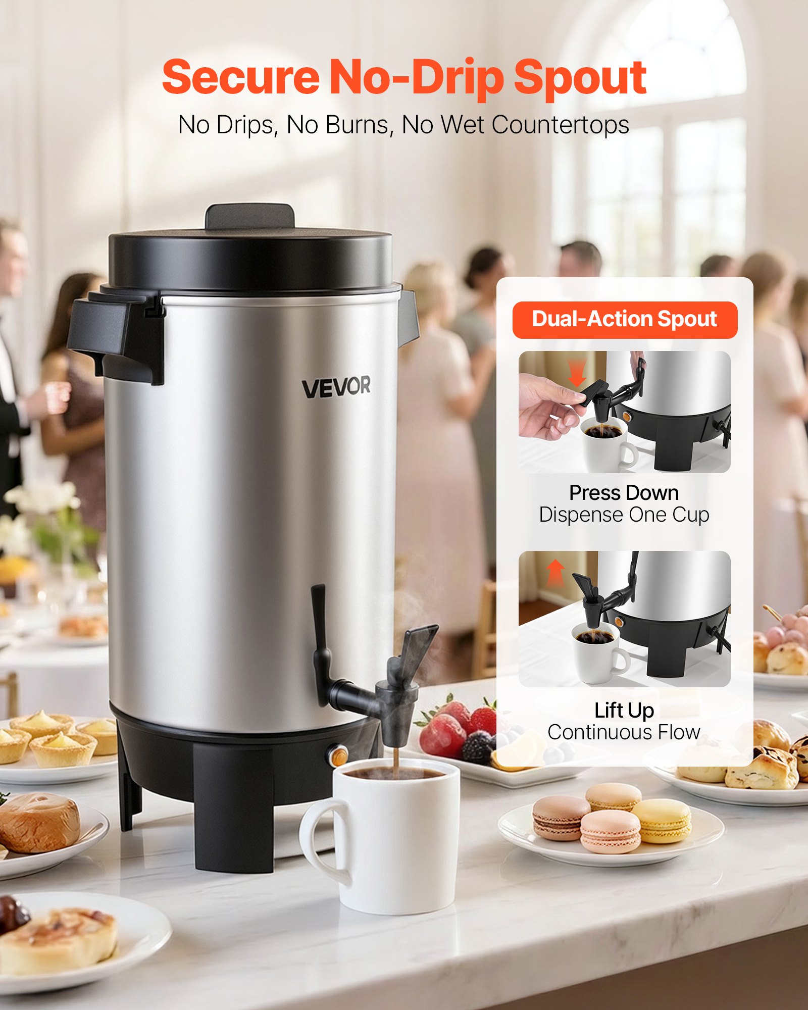 Commercial Coffee Urn, 40 Cup 203oz Hot Beverage Dispenser With Dripless Faucet, 1090W Quick-Brewing… image 5