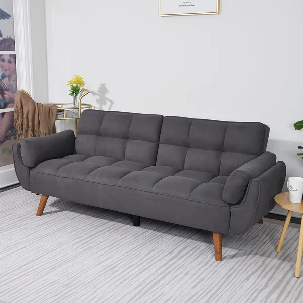 75' Flared Arm Convertible Sleeper Sofa-Dark Gray_voghion.com