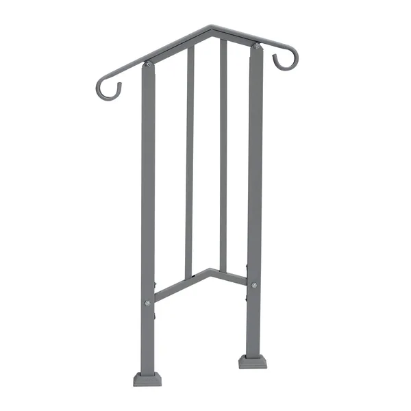 Handrails For Outdoor Steps, Iron Handrail Fits 1 Step, Transitional Handrail With Installation Kit, Silver