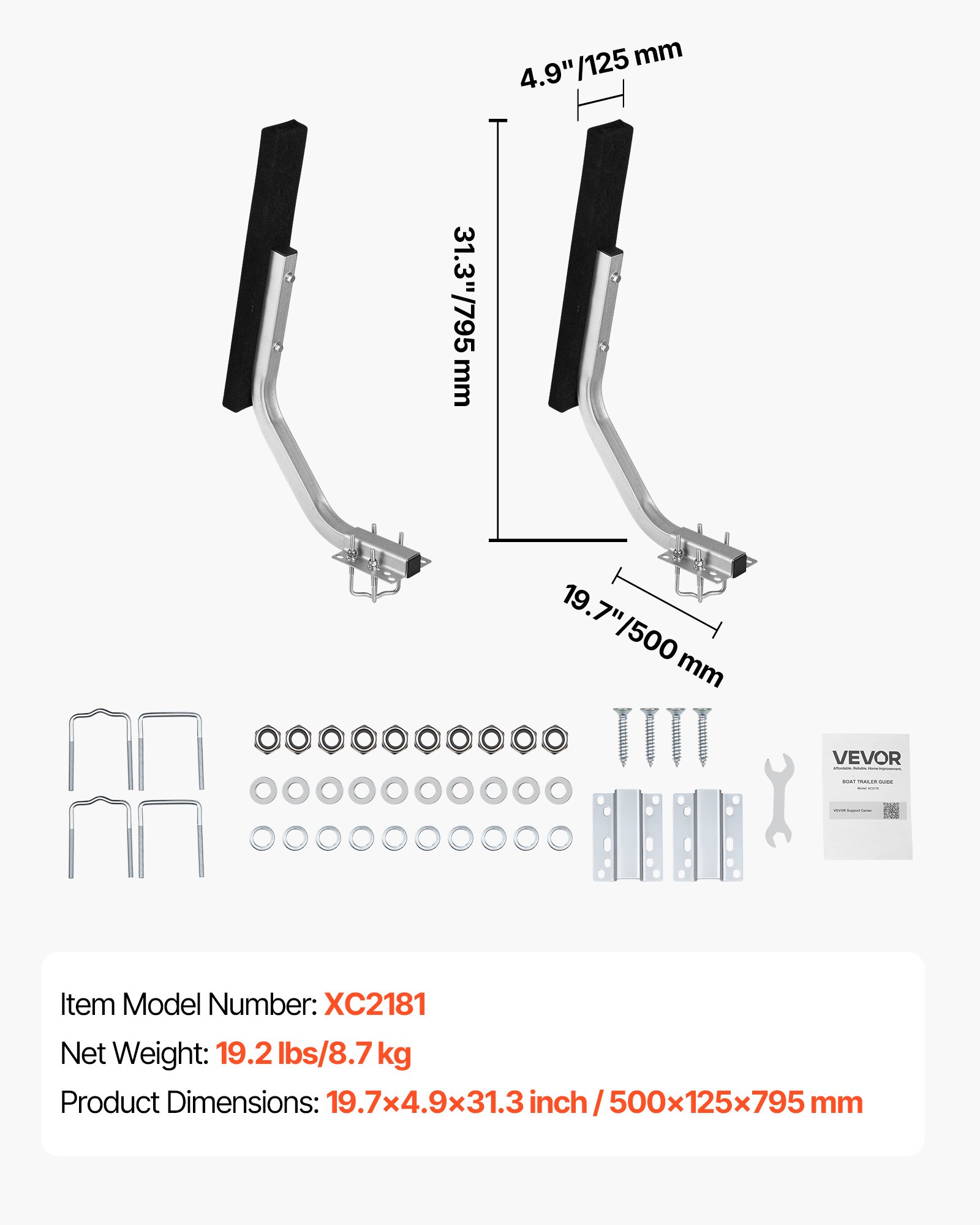 Boat Trailer Guides, 1.2 In Adjustable Width Trailers Guide, 2PCS High-Hardness Steel Trailer Guide-Ons With Thick Support Pads, Fits L-Beam, Box Or C-Channel Bunk-Style Pontoon Trailers - Image 1