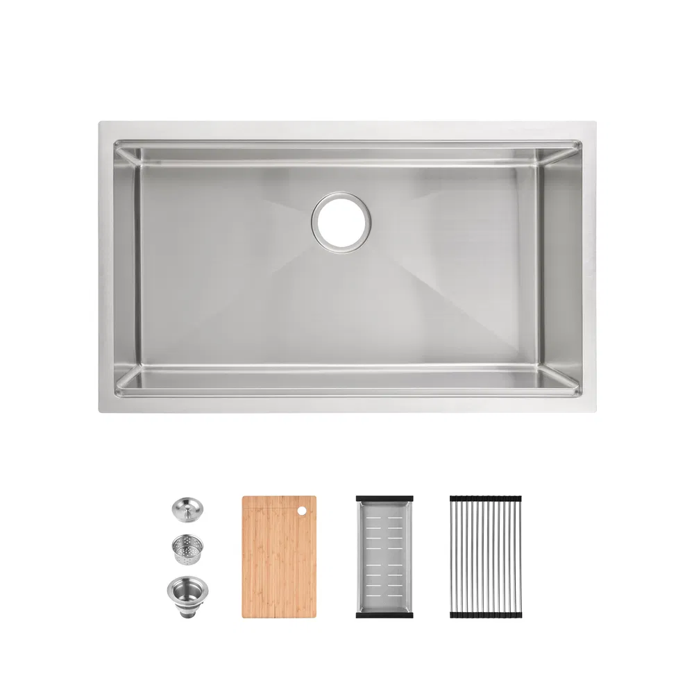 Stainless Steel Kitchen Sink, 33'x19' Single Bowl, Undermount Handmade Sink In Black, With Cutting Board, Colander-Unable Ship Weekends, TK And TEMU Only For Pickup