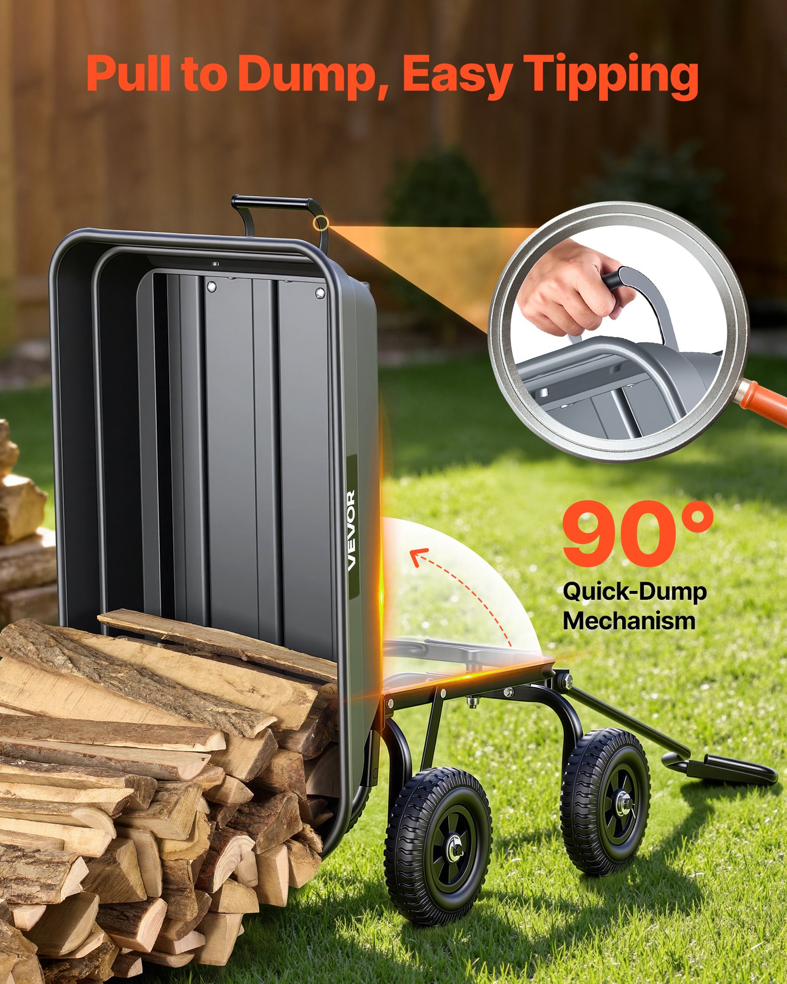 Garden Dump Cart, 400 Lbs Poly Dump Cart, Garden Carts Dumps Wagon With 90° Quick-Dumps Mechanism, 180° Swivel Wheels, 270° Flexible Rotating Bearings, Yard Wagon For Plants, Soil, Crops