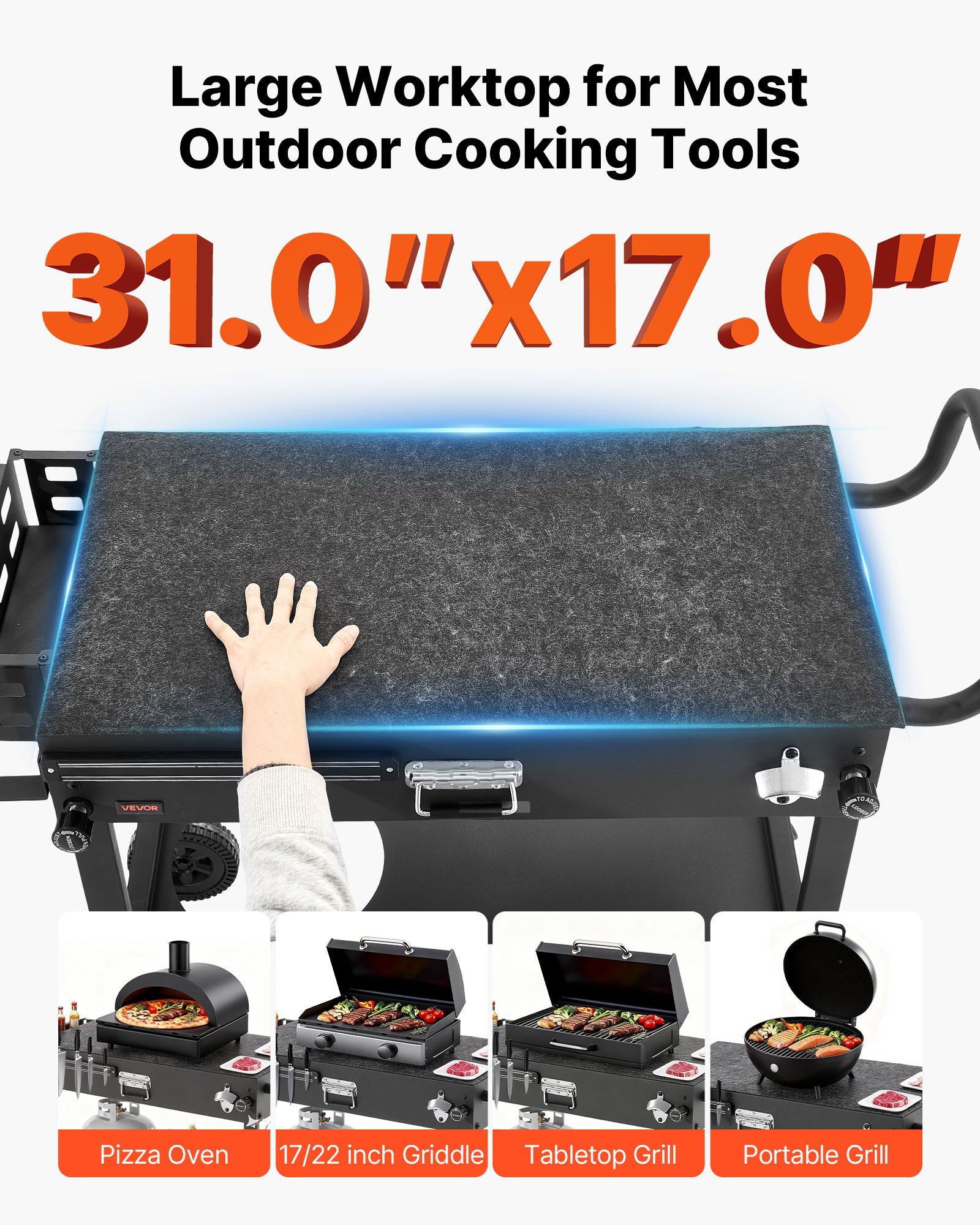 Outdoor Grill Cart, 31.0 X 17.0 Inch Tabletop Size Grilling Table, Foldable Outdoor Cooking Table With Tissue Holder, Wheels, Magnetic Tool Rack, BBQ Prep Tables For Picnic, Kitchen, Courtyard