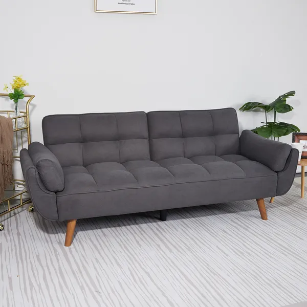 75' Flared Arm Convertible Sleeper Sofa-Dark Gray_voghion.com