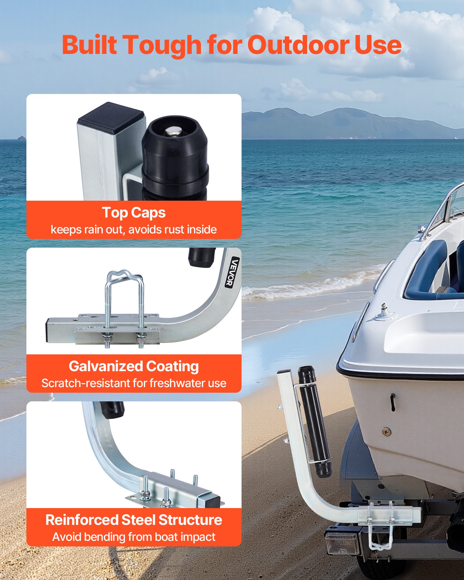 Boat Trailer Guides, 18.5 In/20.5 In Height Adjustable Trailers Guide, 2PCS Thickened High-Duty Steel Trailer Guide-Ons With Smooth Roller Guidance, For V-Hull Boats, Small To Mid-Size Boats