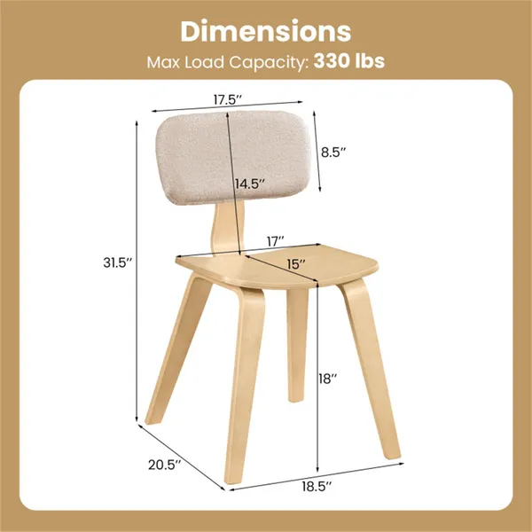 Set Of 2 Dining Chair Set (Beige & Natural), Teddy Velvet Upholstery & Plush Padded Design 5