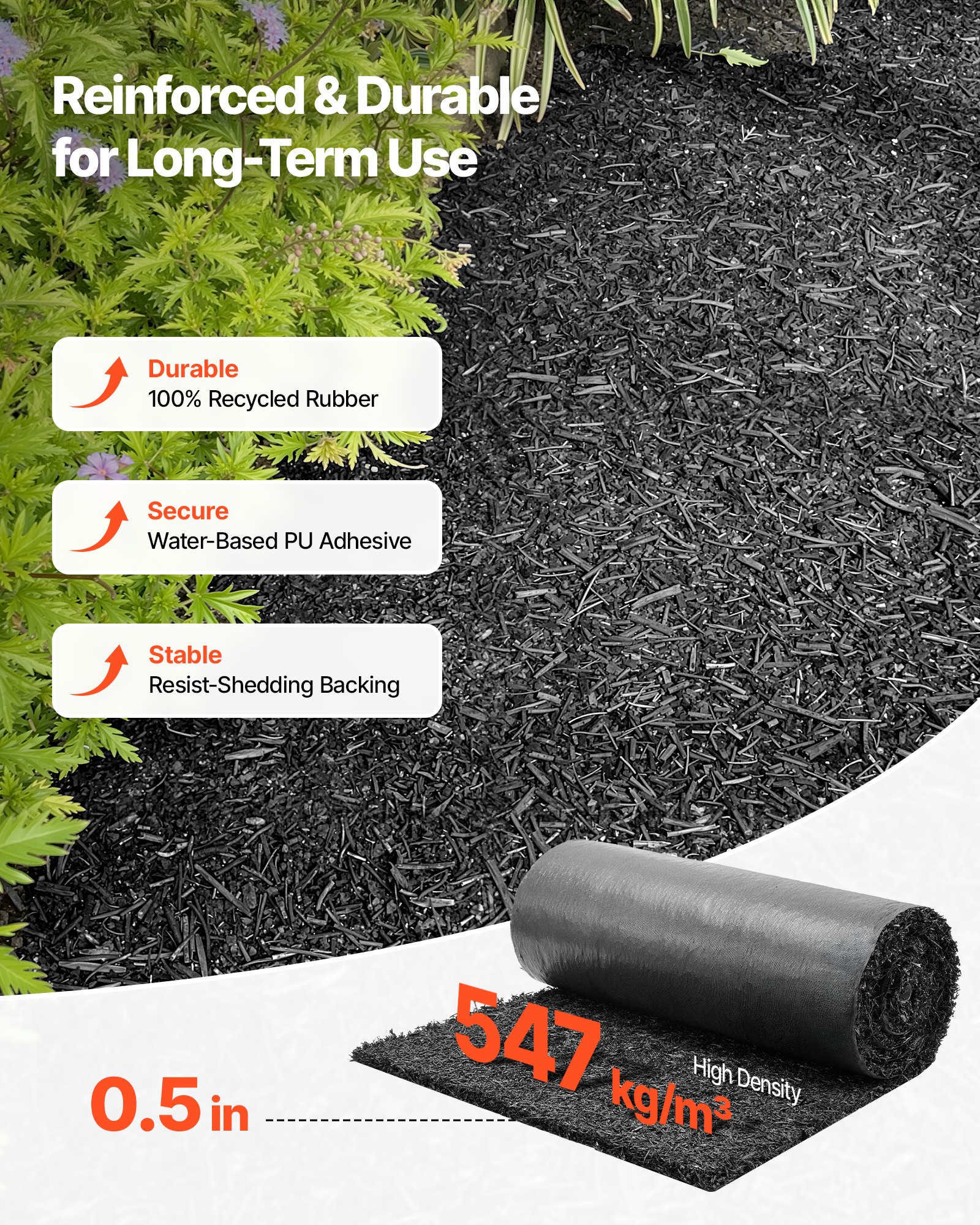 Rubber Mulch Mat Roll, 2 Rolls 96 X 24 In Recycled Rubber Mulch Mat, 0.5 Thick Cuttable, Reduced Weed Growth, Natural-Looking Weed Barrier Mat, Permanent Walkway Pathway For Landscaping