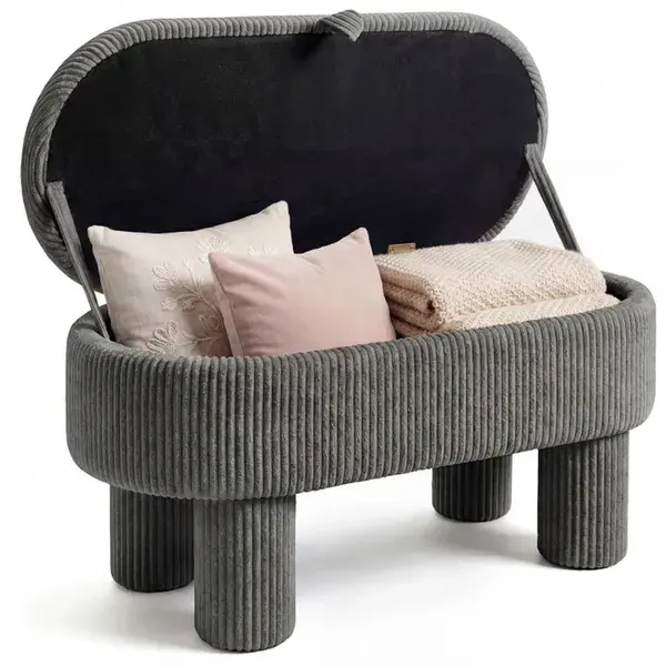 Gray 42 Inch Corduroy Storage Bench, Plush