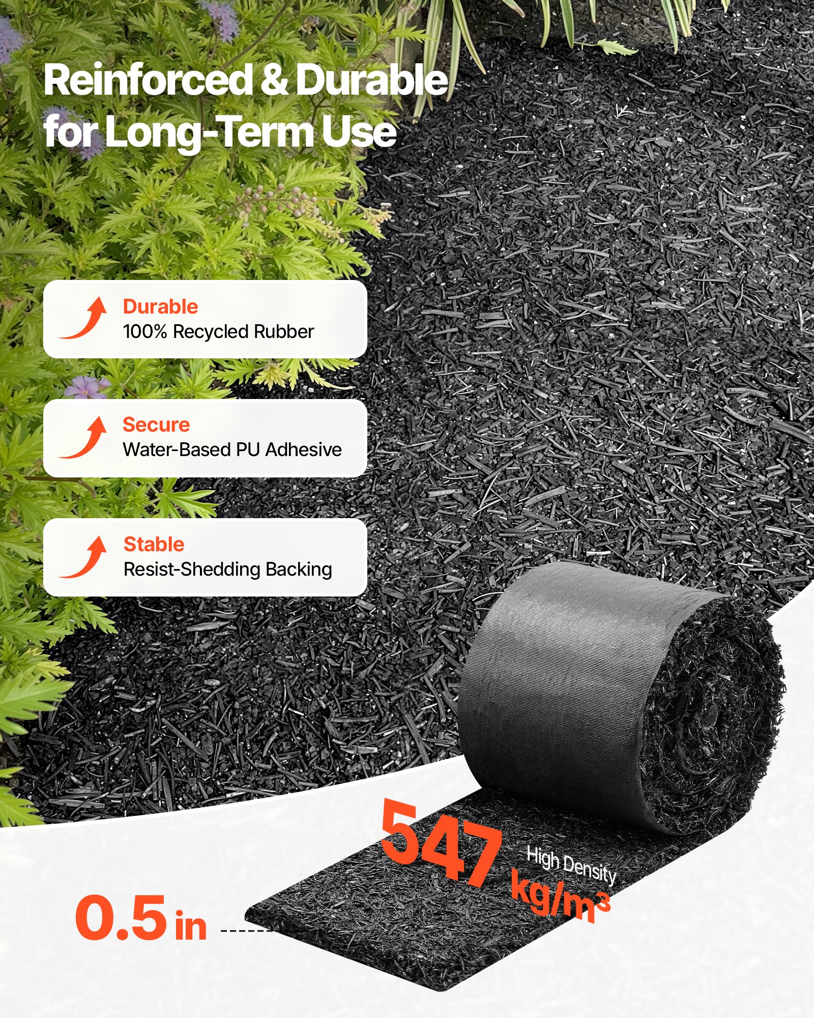 Rubber Mulch Mat Roll, 2 Rolls 140 X 4.5 In, Recycled Rubber Permanent Mulch Edging Border, Natural-Looking Flower Barrier With Stakes, 0.5 In Thick Cuttable Garden Edgings For Landscaping