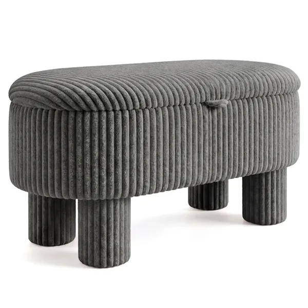 Gray 42 Inch Corduroy Storage Bench, Plush Foam Cushion & Hidden Compartment, 400LBS Seat Weight Capacity