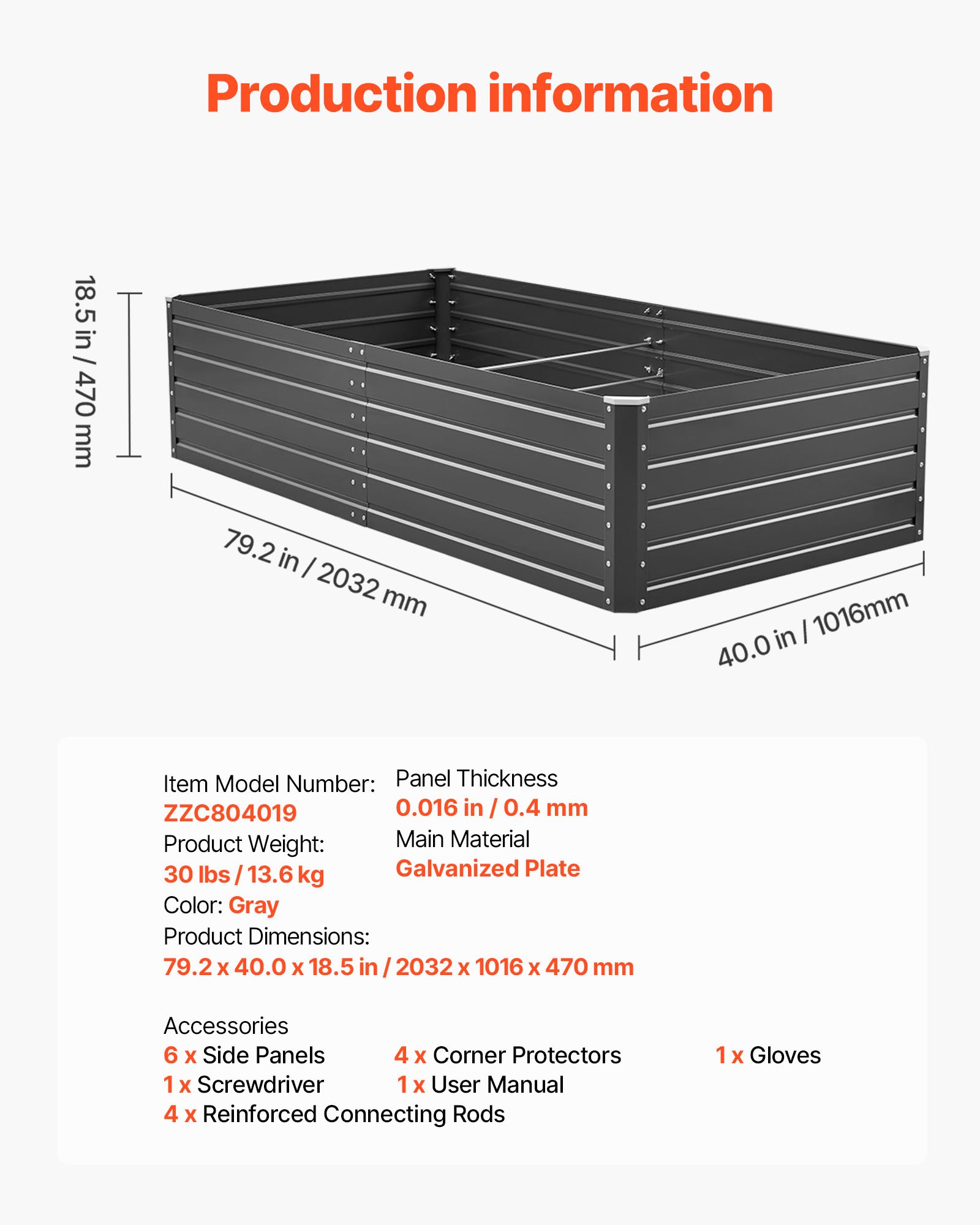 Metal Raised Garden Bed, 6.7 X 3 X 1.5 Ft Outdoor Galvalume Planter Garden Box, Open Bottom Design, Large Planter Raised Bed For Growing Vegetables, Flowers, Herbs, And Succulents, Gray