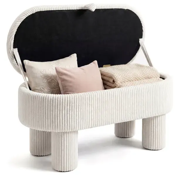 Beige 42 Inch Corduroy Storage Bench, Plush