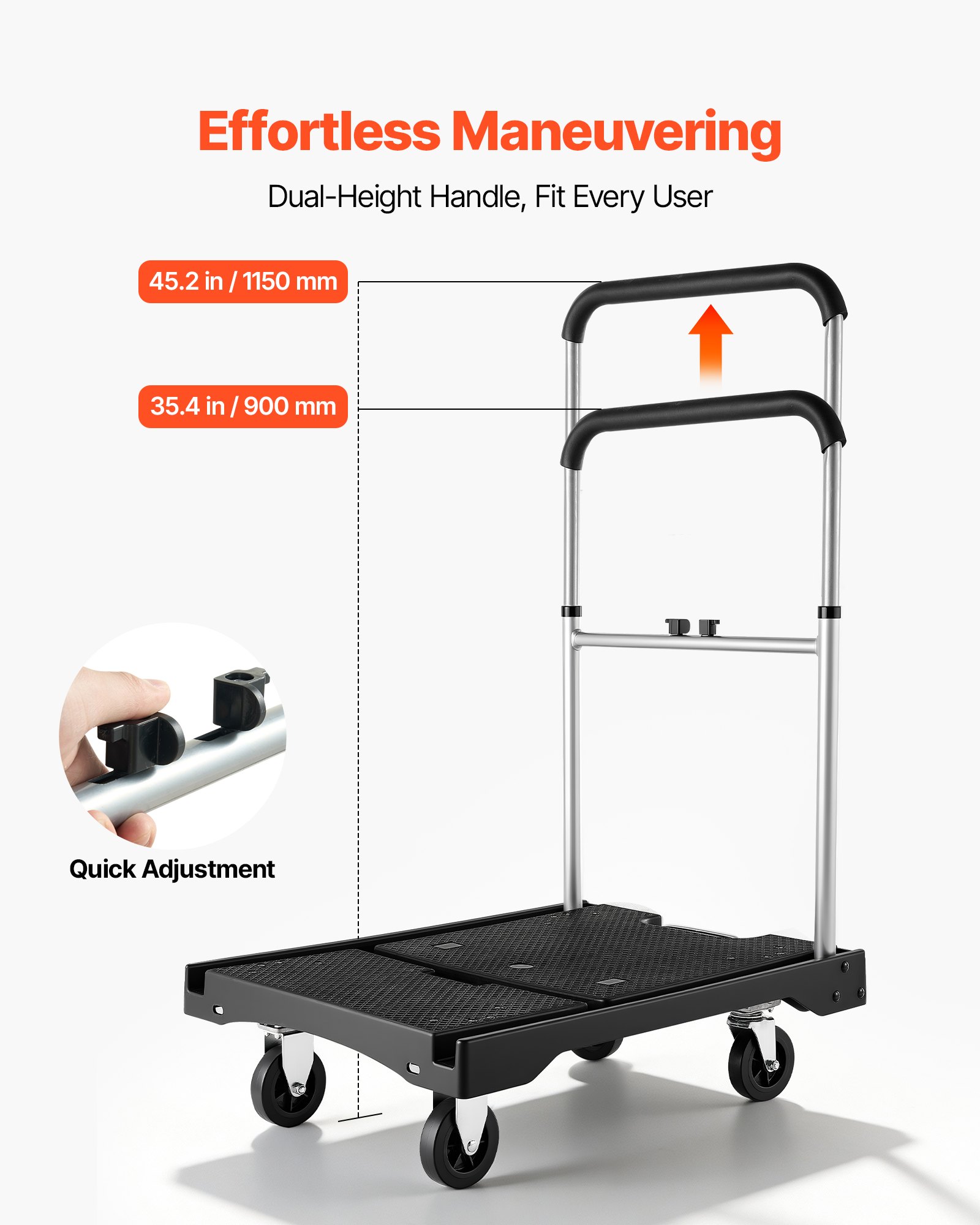Foldable Push Cart Dolly, 330 Lbs Capacity, Folding Platform Truck With Swivel Wheels, Moving Platform Hand Truck Flatbed Cart, Adjustable Push Handle, For Easy Storage, 26.8 X 19.5 X 4.5 In