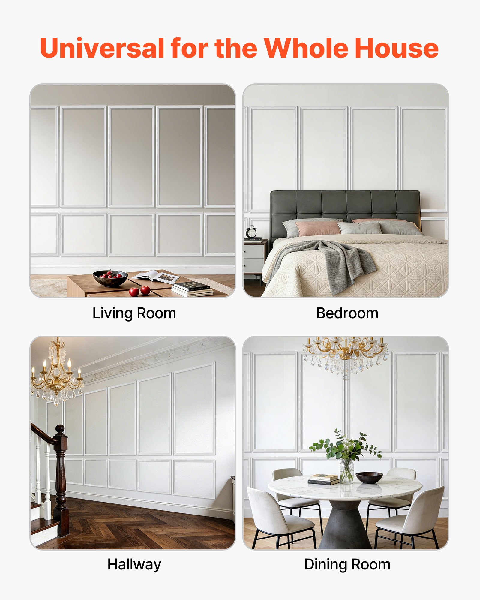 Wall Molding 6 Pack, Wainscoting Panels Kit, Lightweight Paintable Polystyrene, Easy To Install, Waterproof Accent Wall Trim For Interior Décor Living Room, Bedroom, White (24x54 + 24x24 In)