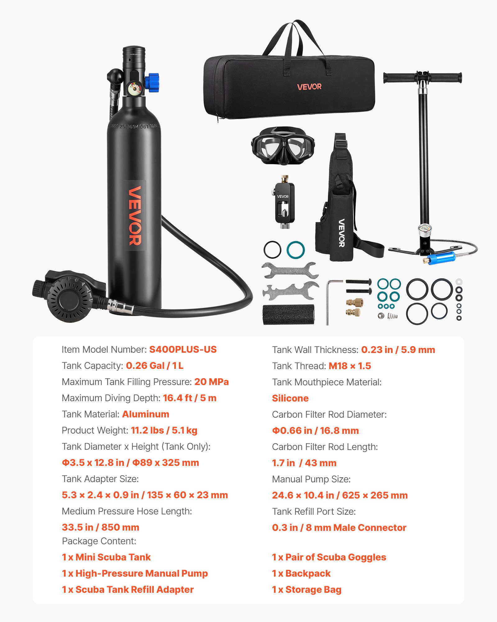 Mini Scuba Tank, 1L Portable Diving Tank For Underwater Breathing, Reusable Lung Diving Cylinder Up To 20 Minutes Dive Time, Emergency Rescue Pony Bottle With Adapter & Goggles For Snorkeling_voghion.com