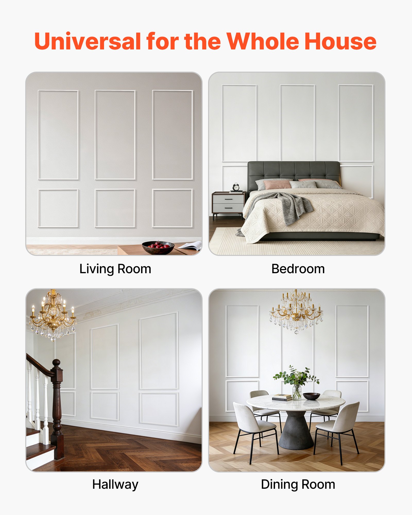Wall Molding 3 Pack, Wainscoting Panels Kit, Lightweight Paintable Polystyrene, Easy To Install, Waterproof Accent Wall Trim For Interior Décor Living Room, Bedroom, White (24x54 + 24x24 In)